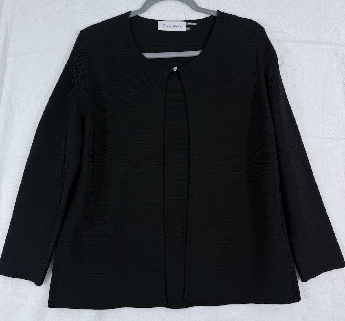 Calvin Klein Cardigan Sweater Black Large Petite Womens LP One Button Womens