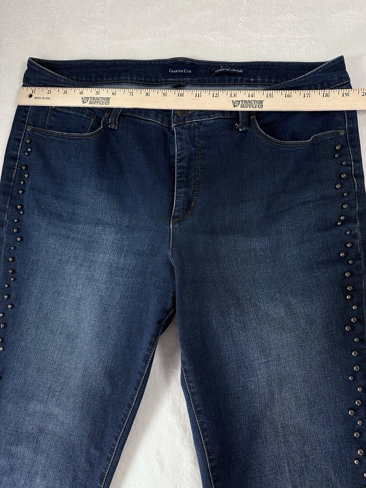Charter Club Jeans 16 Lexington Straight Leg Faux Pearl Straight Dark Blue
