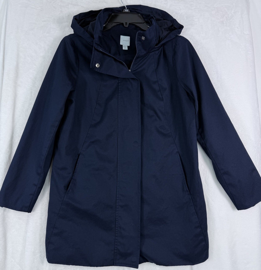 J Jill Jacket XS Petite Pure Jill Navy Blue Coat Hooded Full Zip Womens XSP