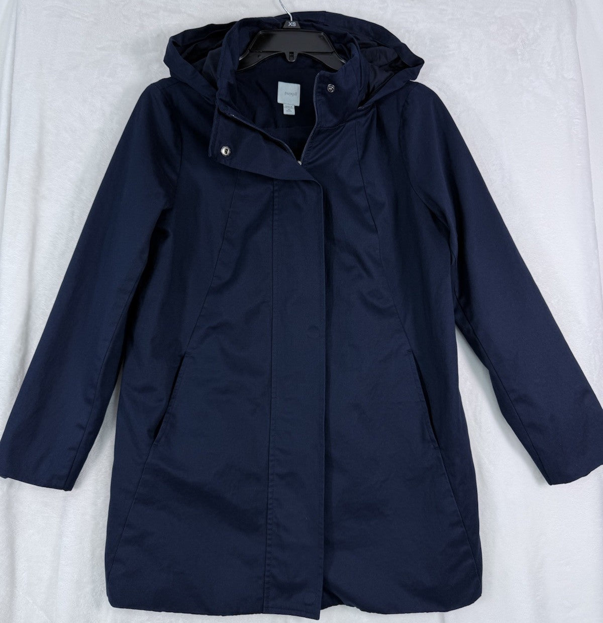 J Jill Jacket XS Petite Pure Jill Navy Blue Coat Hooded Full Zip Womens XSP