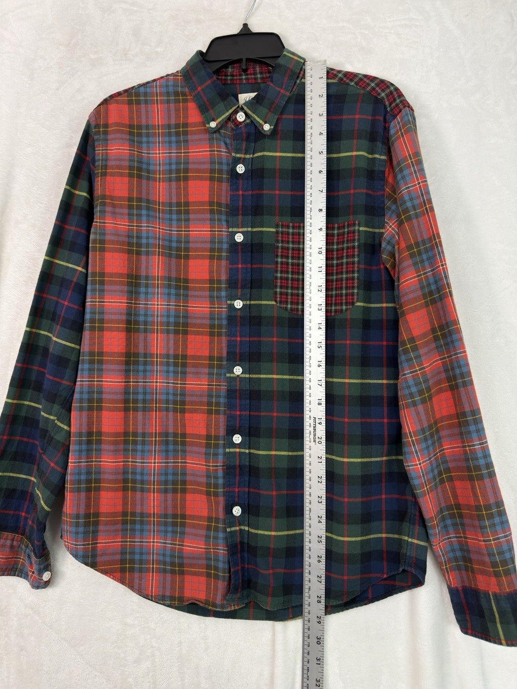 J Crew Flannel Shirt Medium Men’s Red Blue Green Plaid Patchwork Button Down