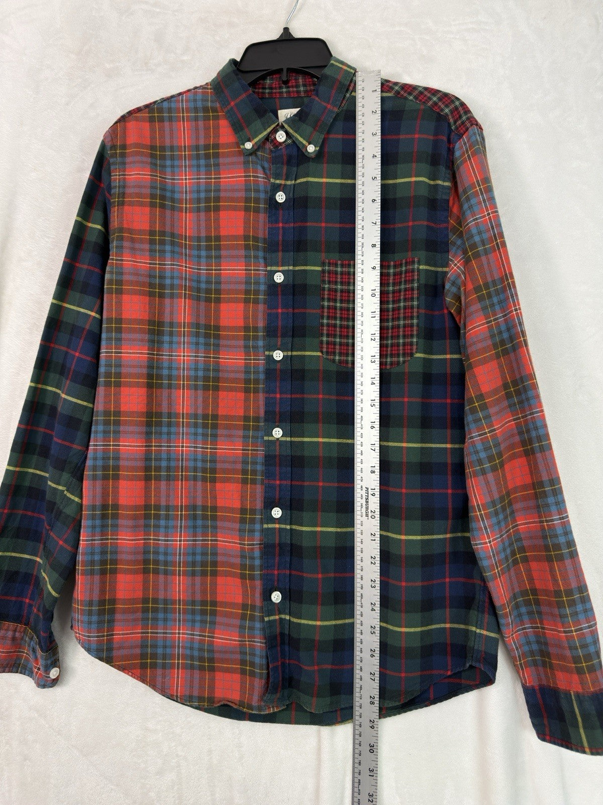 J Crew Flannel Shirt Medium Men’s Red Blue Green Plaid Patchwork Button Down