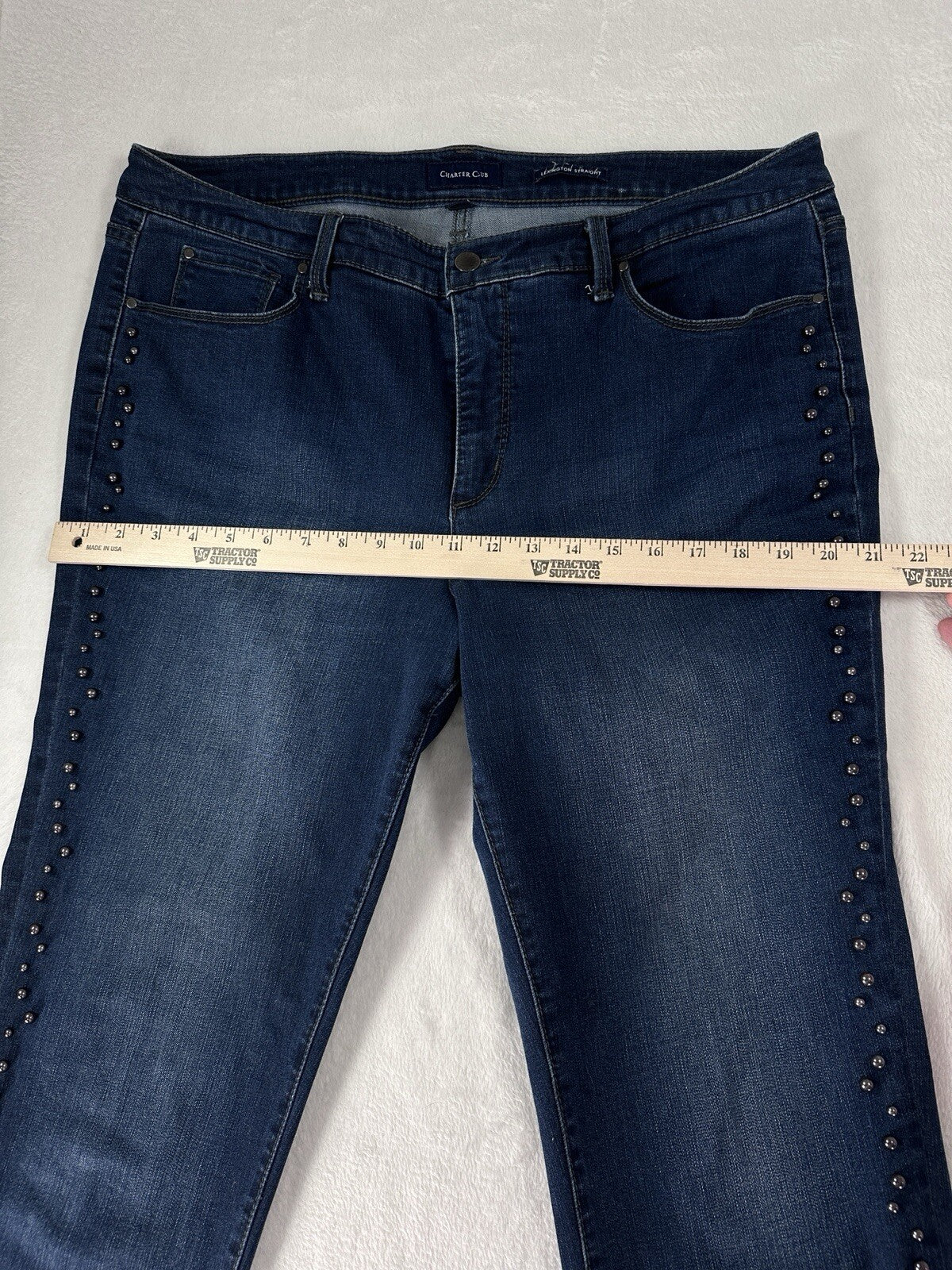 Charter Club Jeans 16 Lexington Straight Leg Faux Pearl Straight Dark Blue