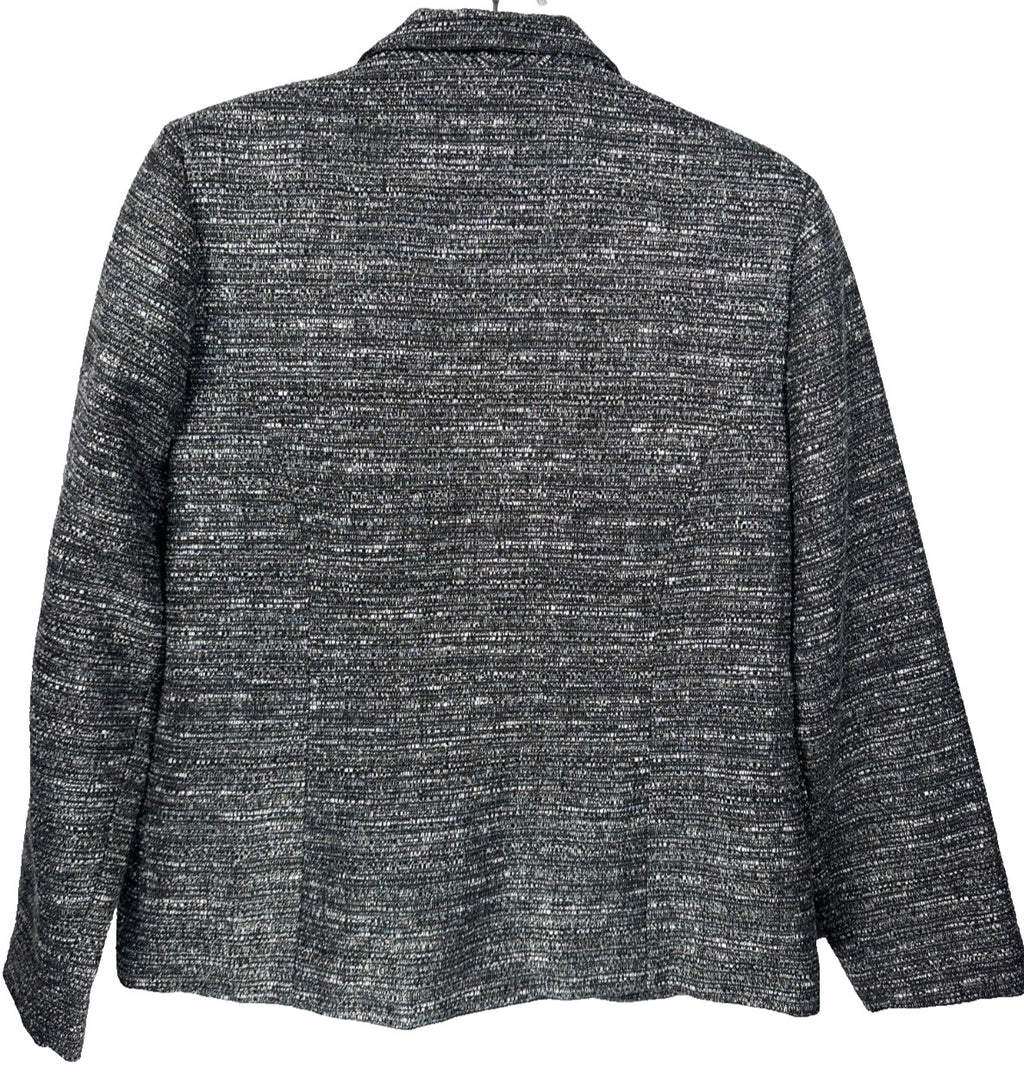 Chicos Blazer Size 1 Medium Gray Gold Silver Metallic Button Lined Tweed Jacket