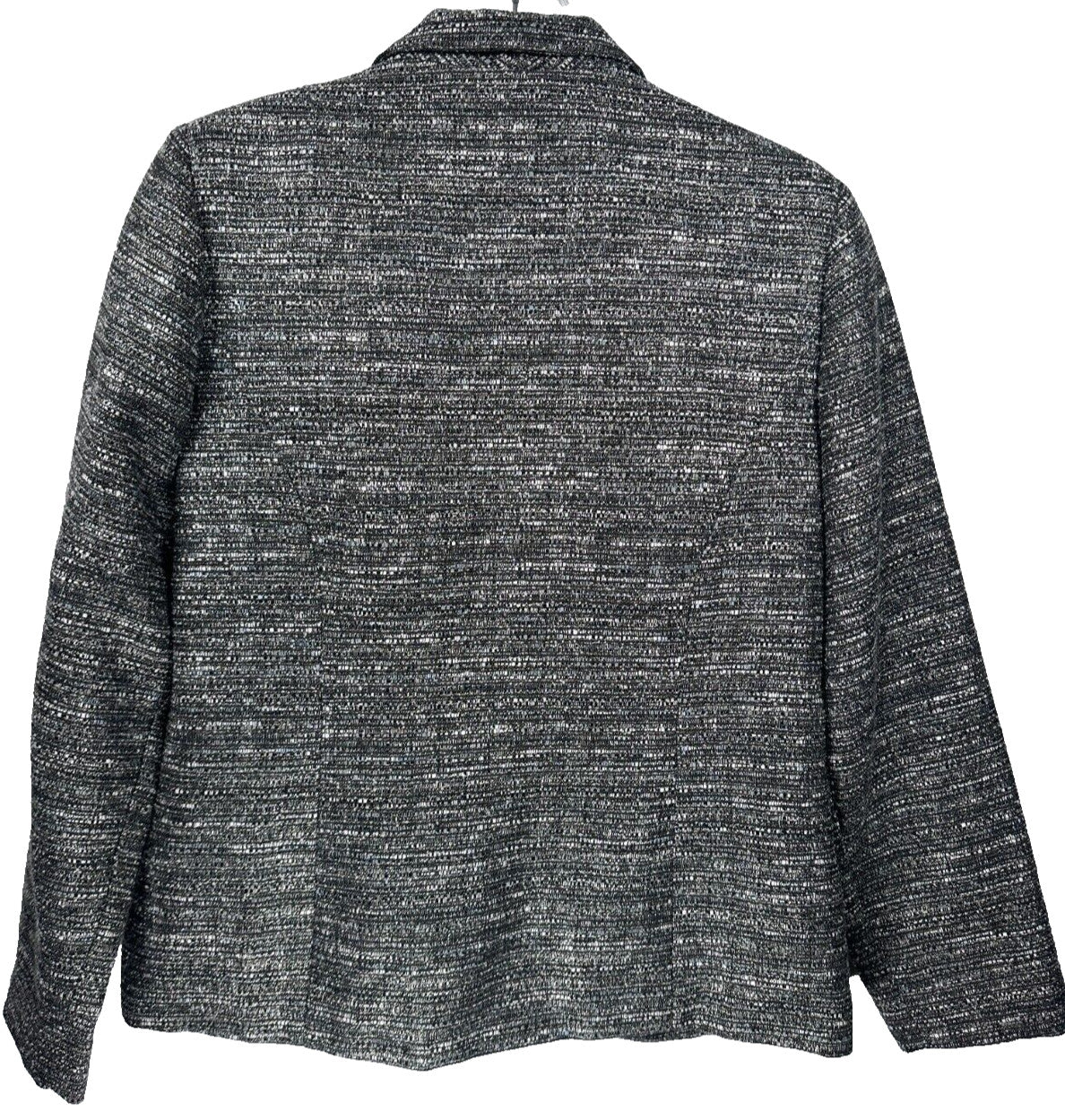 Chicos Blazer Size 1 Medium Gray Gold Silver Metallic Button Lined Tweed Jacket