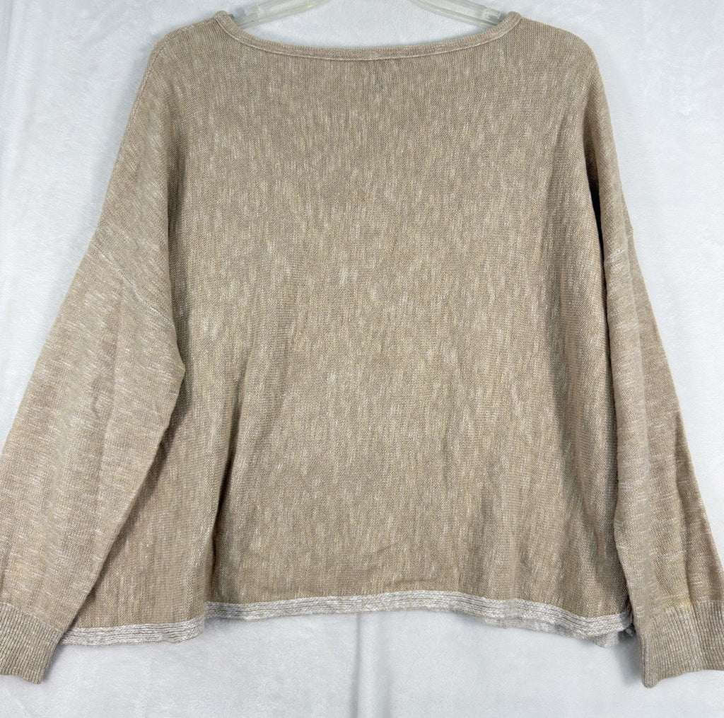 Eileen Fisher Large Sweater Organic Linen Cotton Long Sleeve Beige Womens