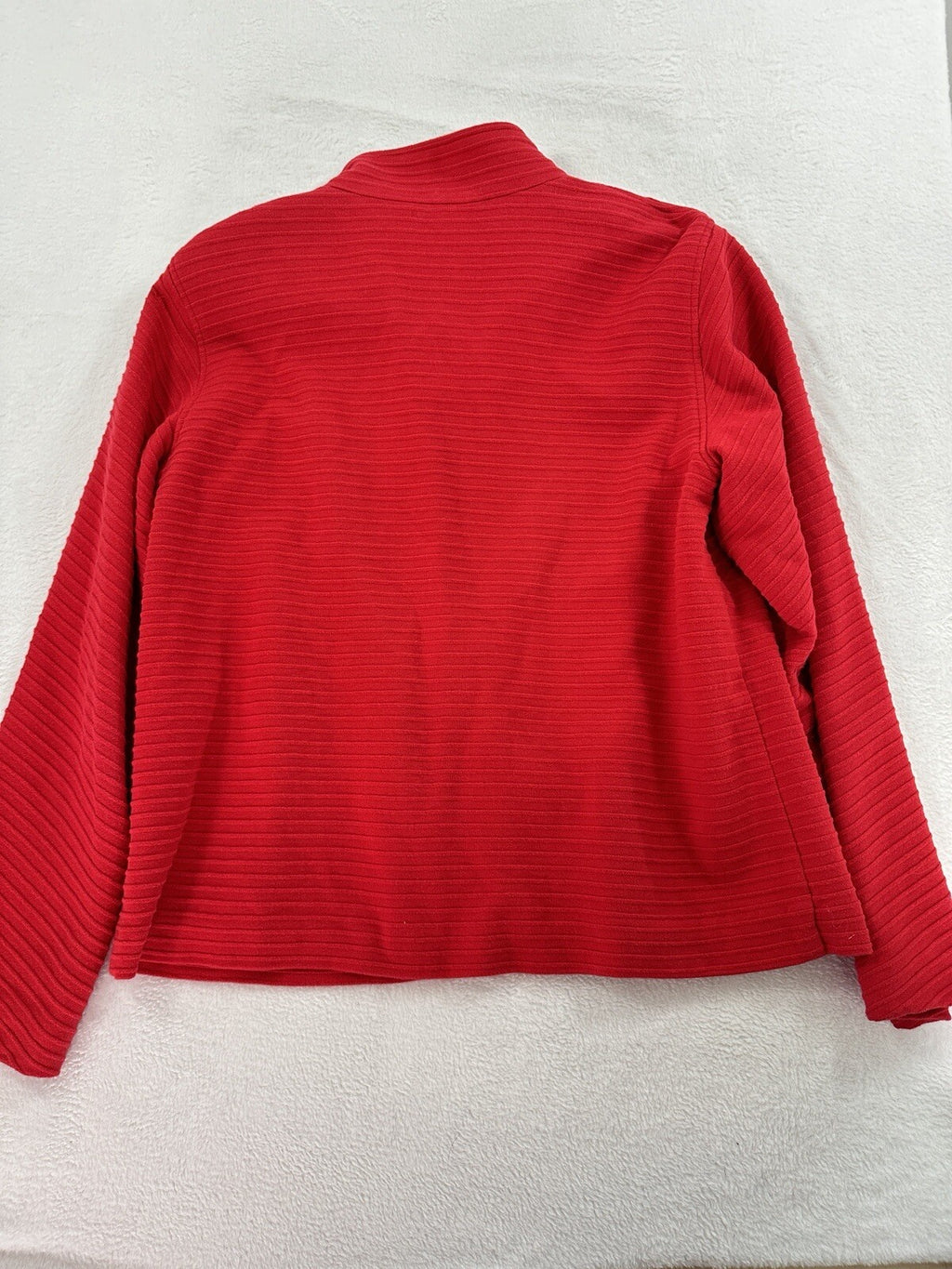 Coldwater Creek Jacket Large Red Cotton Stretch Big Buttons Mandarin Collar