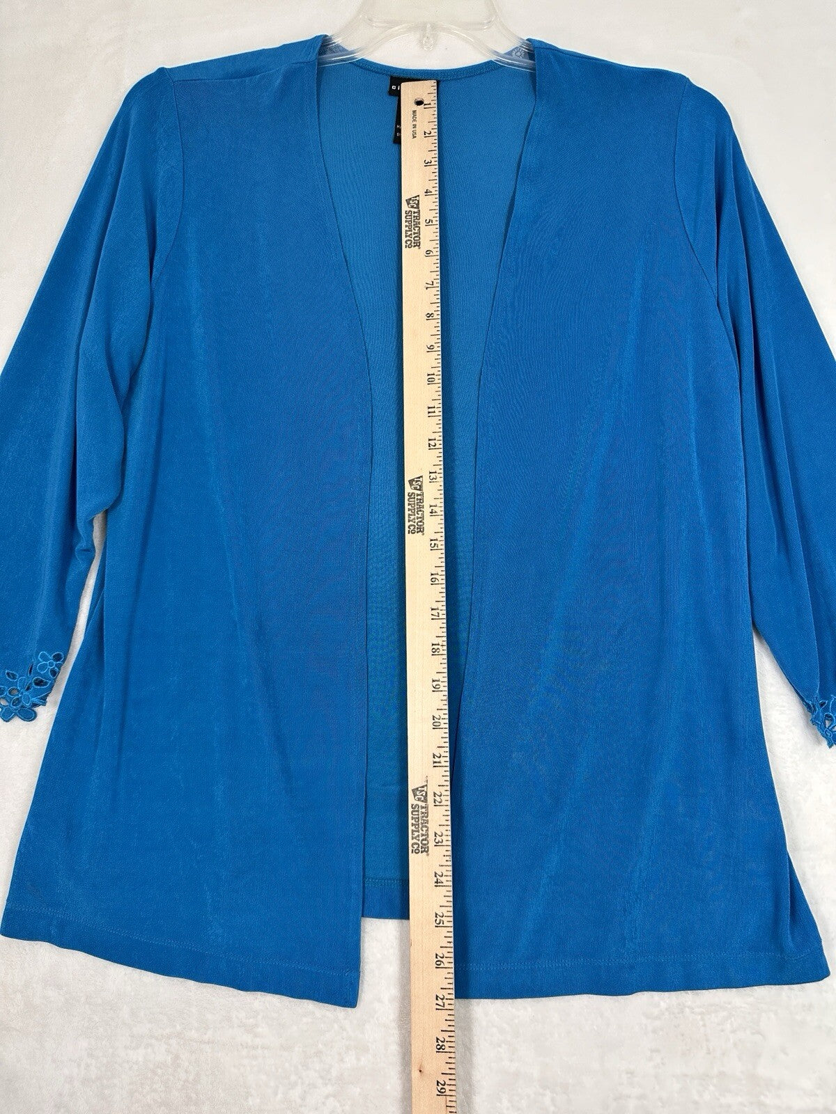 Citiknits Large Cardigan Blue 3/4 Sleeve Embroidered Cuff Womens Open Front