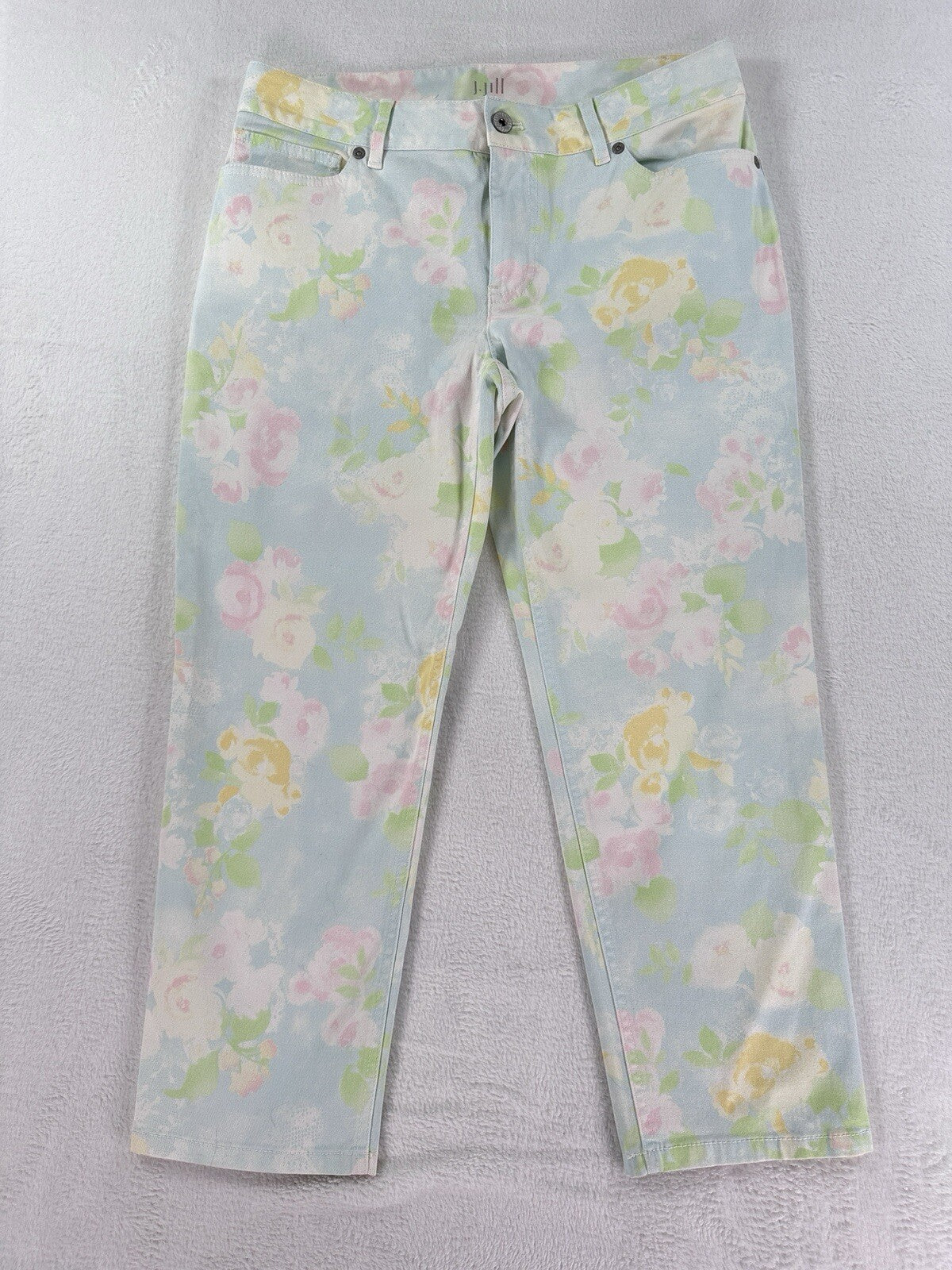 J Jill Authentic Fit Cropped Jeans 6 Petite Floral Print Light Blue Roses