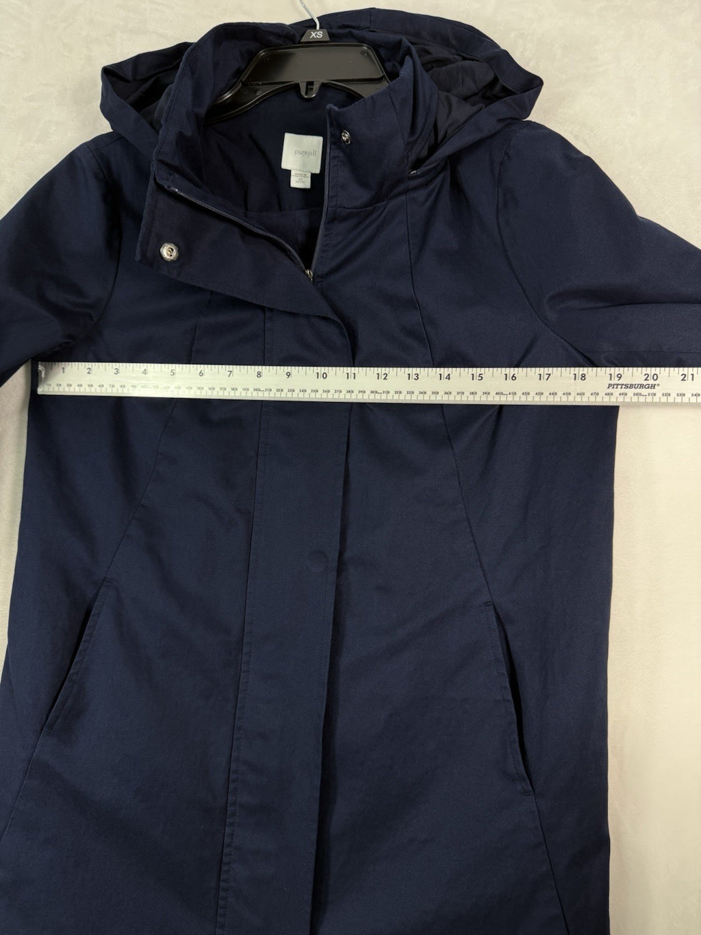 J Jill Jacket XS Petite Pure Jill Navy Blue Coat Hooded Full Zip Womens XSP