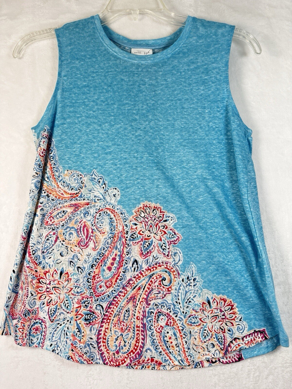 J Jill Love Linen Top XS 100% Linen Blue Paisley Print Sleeveless Womens