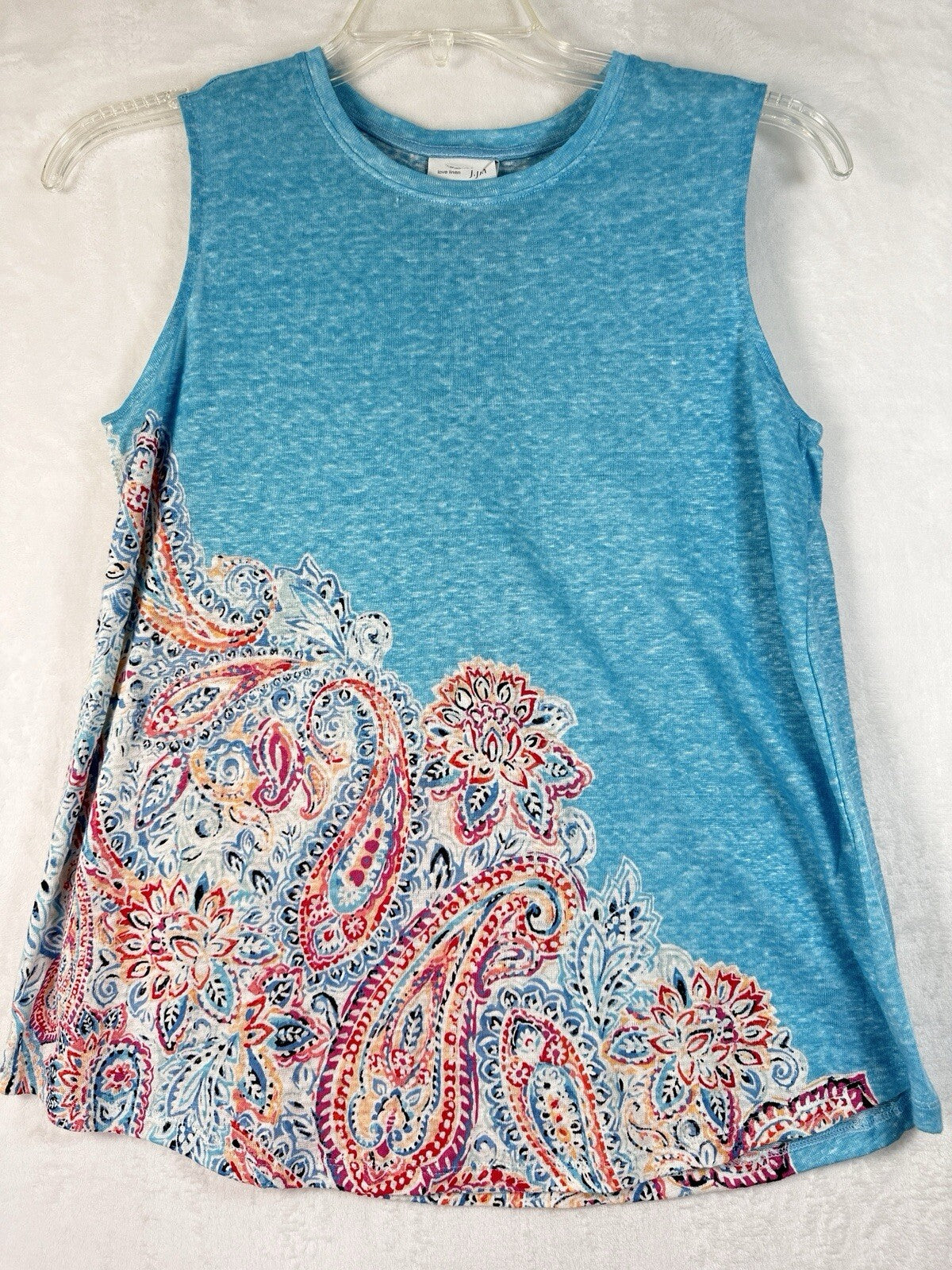 J Jill Love Linen Top XS 100% Linen Blue Paisley Print Sleeveless Womens
