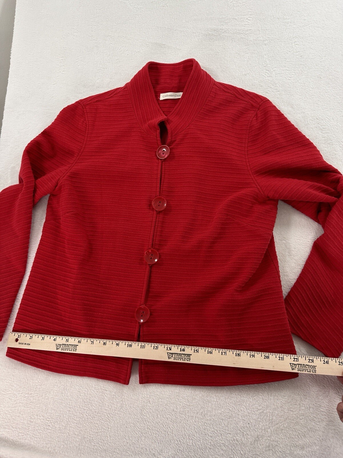 Coldwater Creek Jacket Large Red Cotton Stretch Big Buttons Mandarin Collar