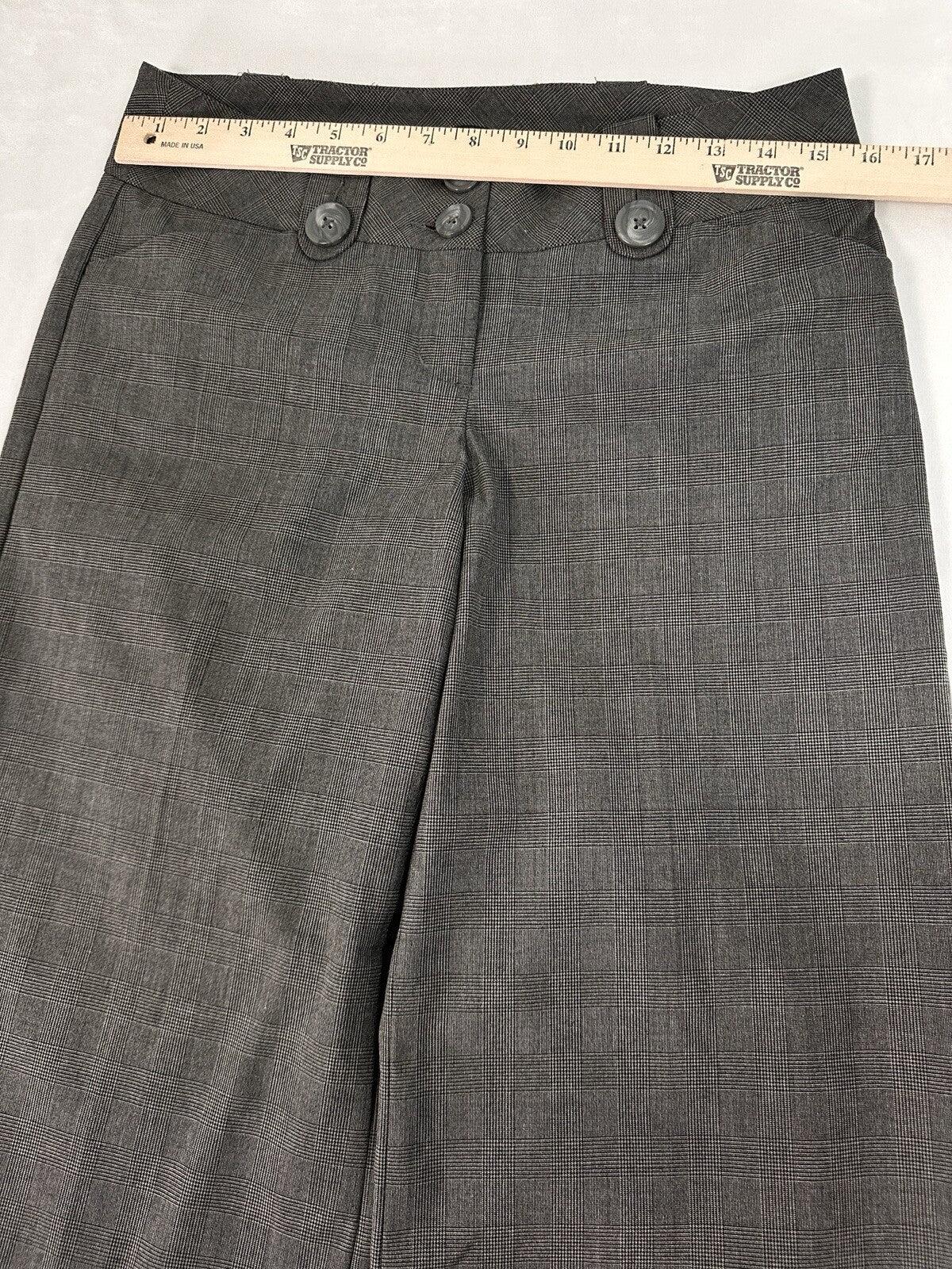 Express Editor Size 4 Dress Pants Gray Windowpane Plaid Big Button Womens