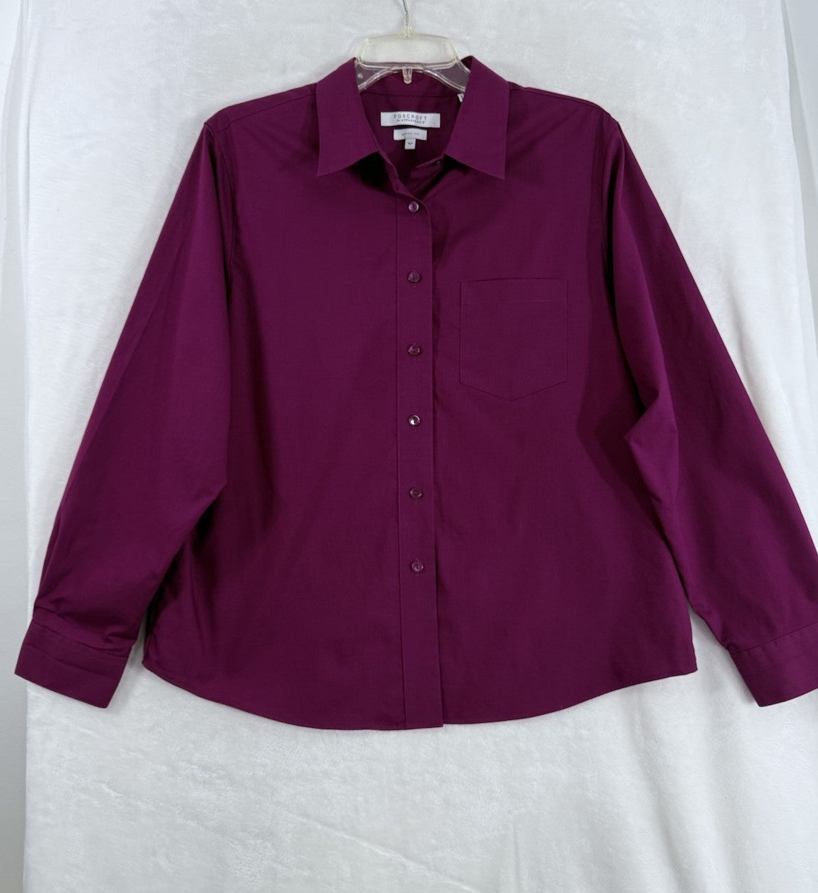 Foxcroft Button Down Shirt Women 16 Petite Top Dark Pink Long Sleeve Appleseeds