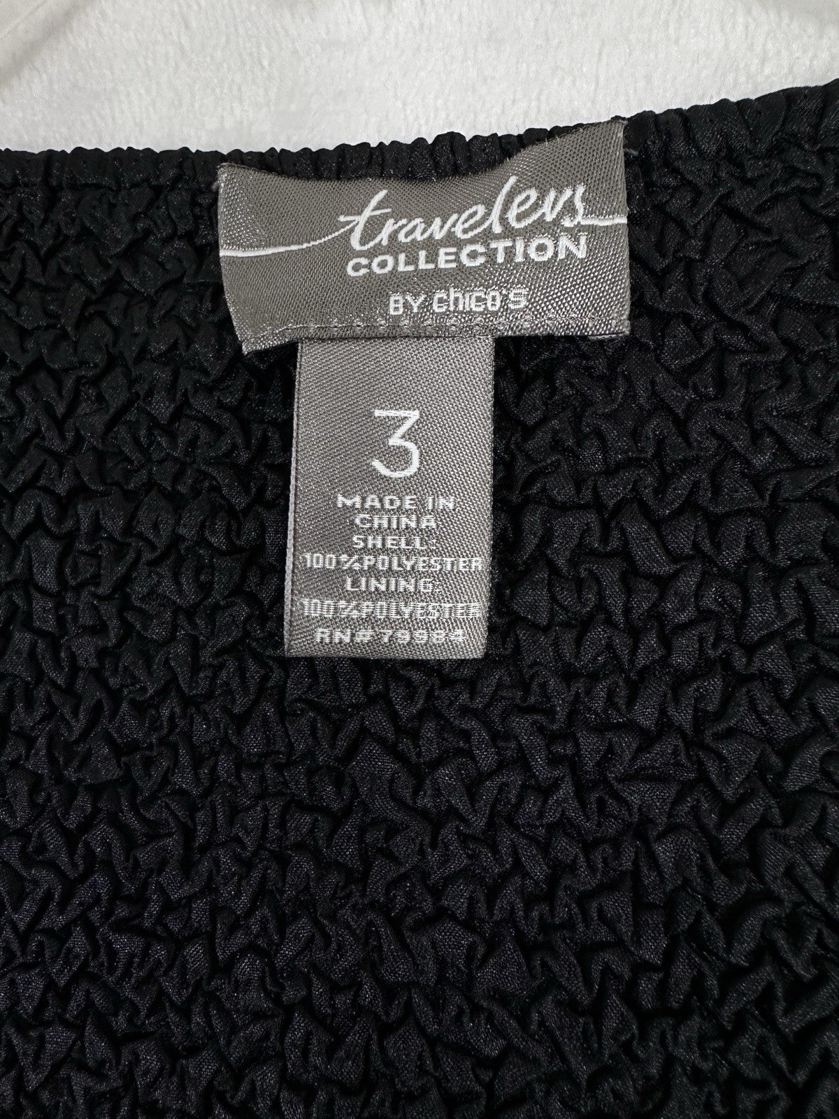 Chicos Travelers Size 3 Jacket Black Gray XL Crinkle Full Zip