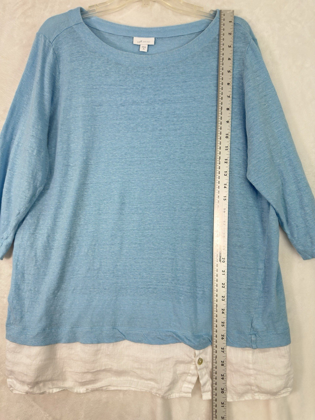 J Jill Love Linen Top XL Tall Blue Tunic Layered Hem 3/4 Sleeve Womens XLT