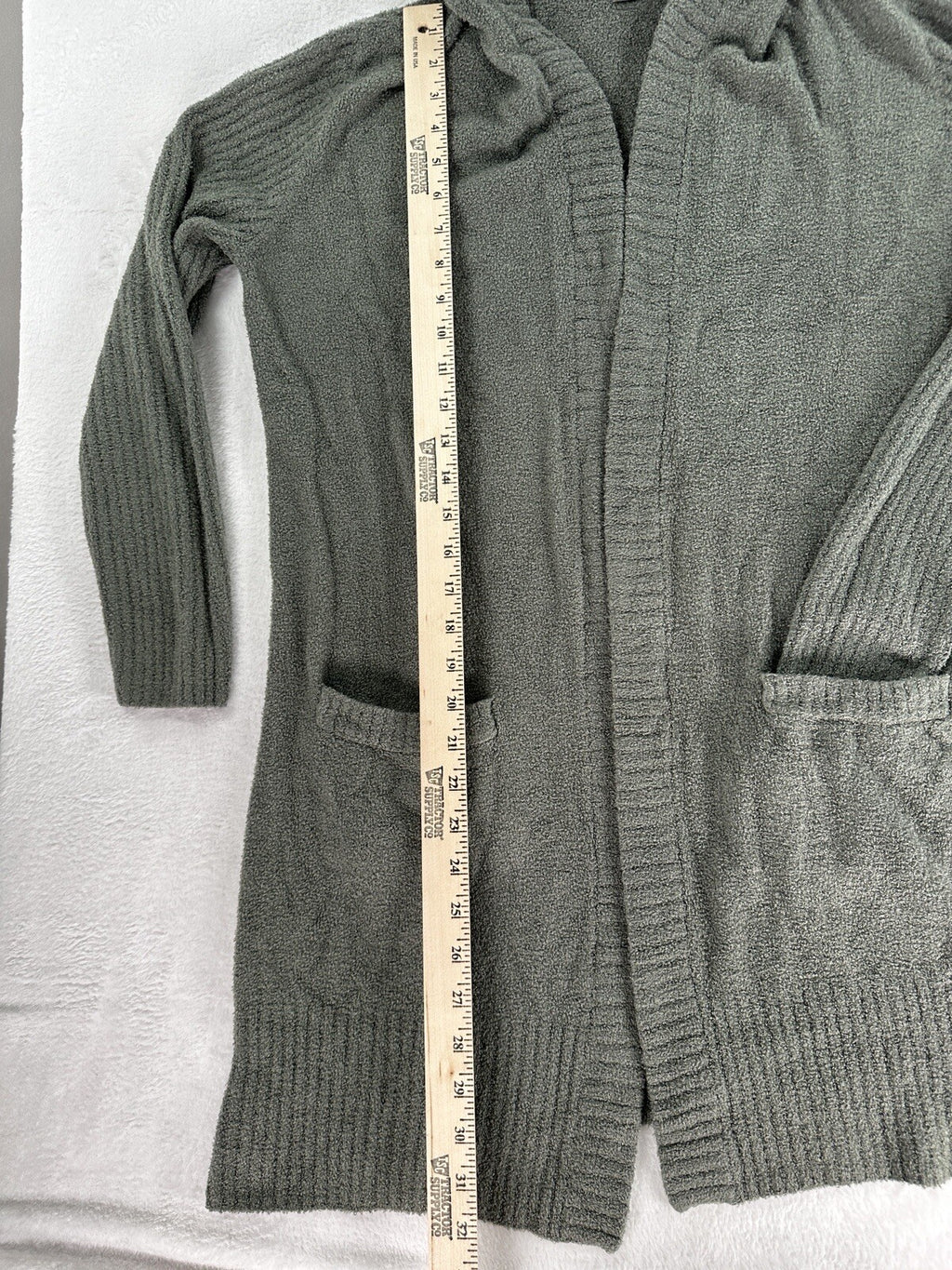 CozyChic Lite Long Weekend Cardi Small Sage Green Hooded Cardigan Open Front
