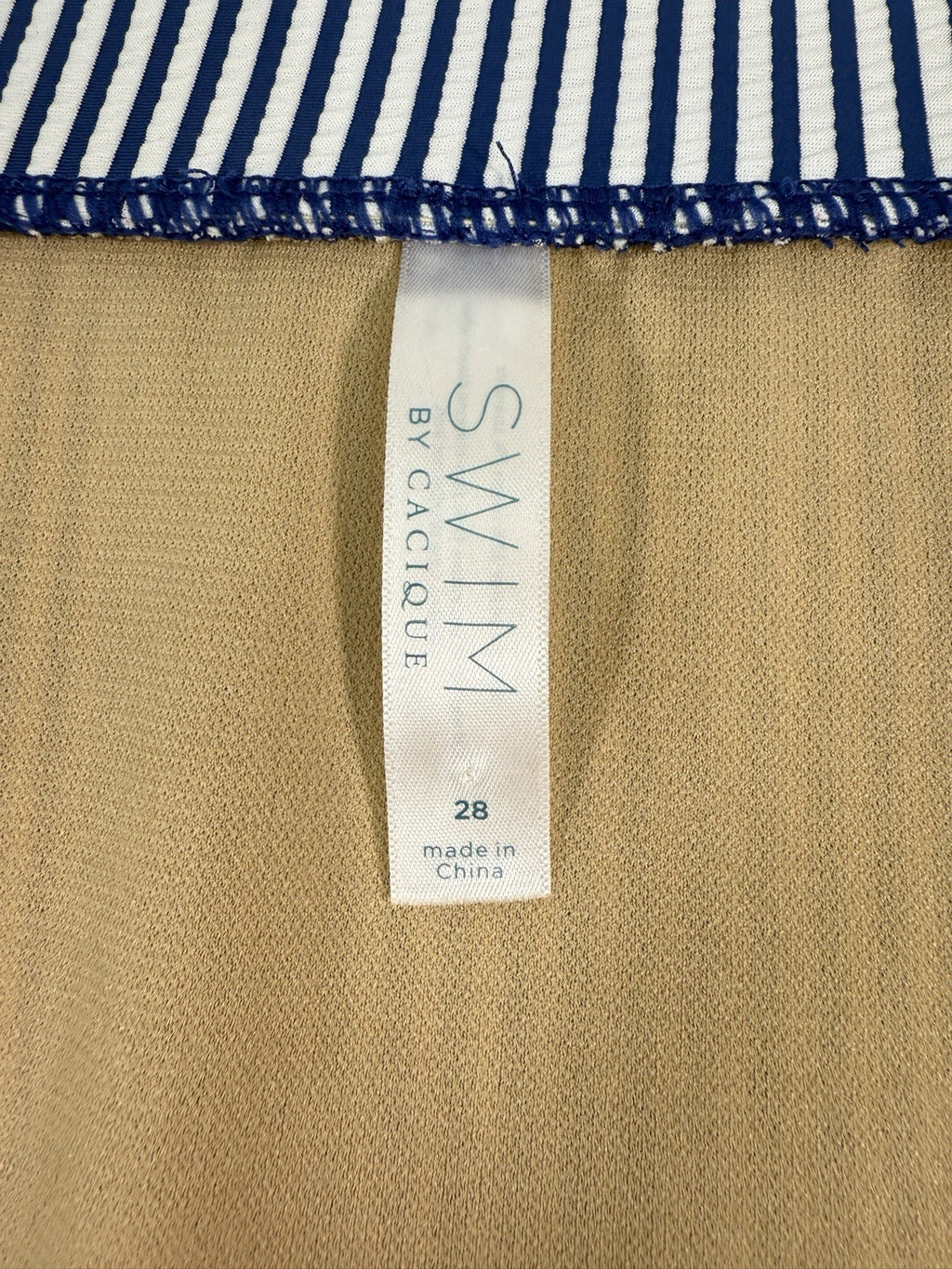 Cacique Swim 28 Tankini Seersucker Blue Striped Top Bottom Swimwear Set Women