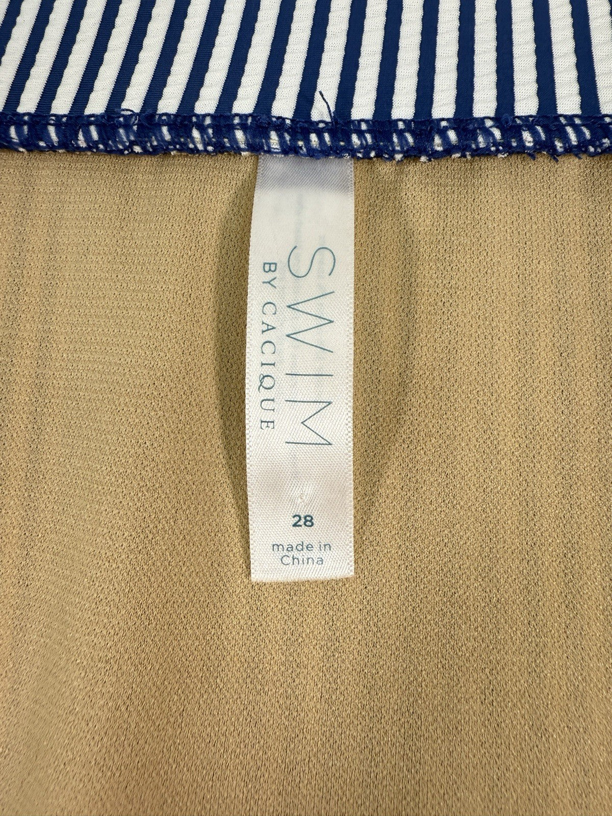 Cacique Swim 28 Tankini Seersucker Blue Striped Top Bottom Swimwear Set Women
