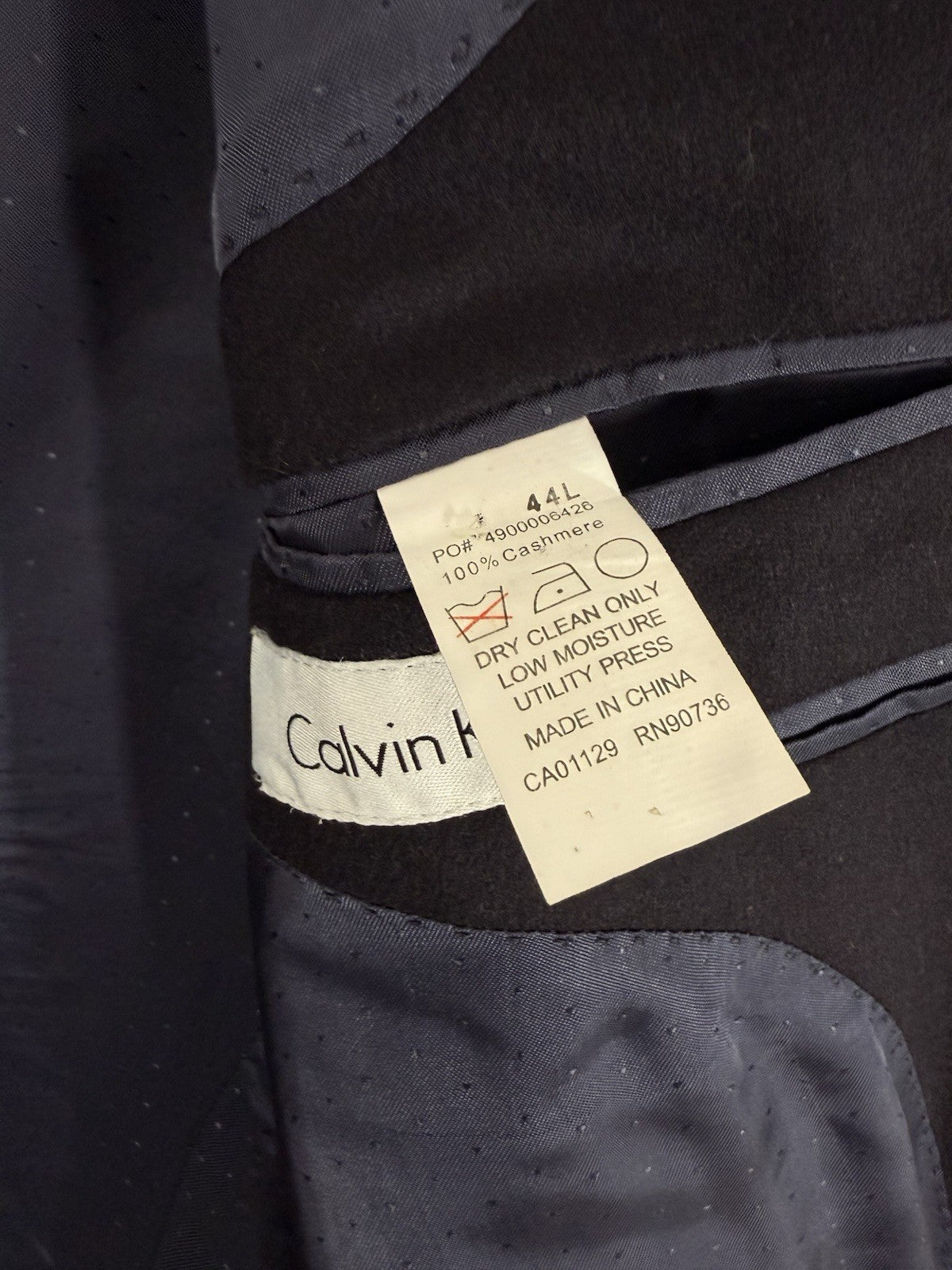 Calvin Klein Cashmere Jacket 44L Navy Blue 44 Long 2 Button Mens Suit Blazer