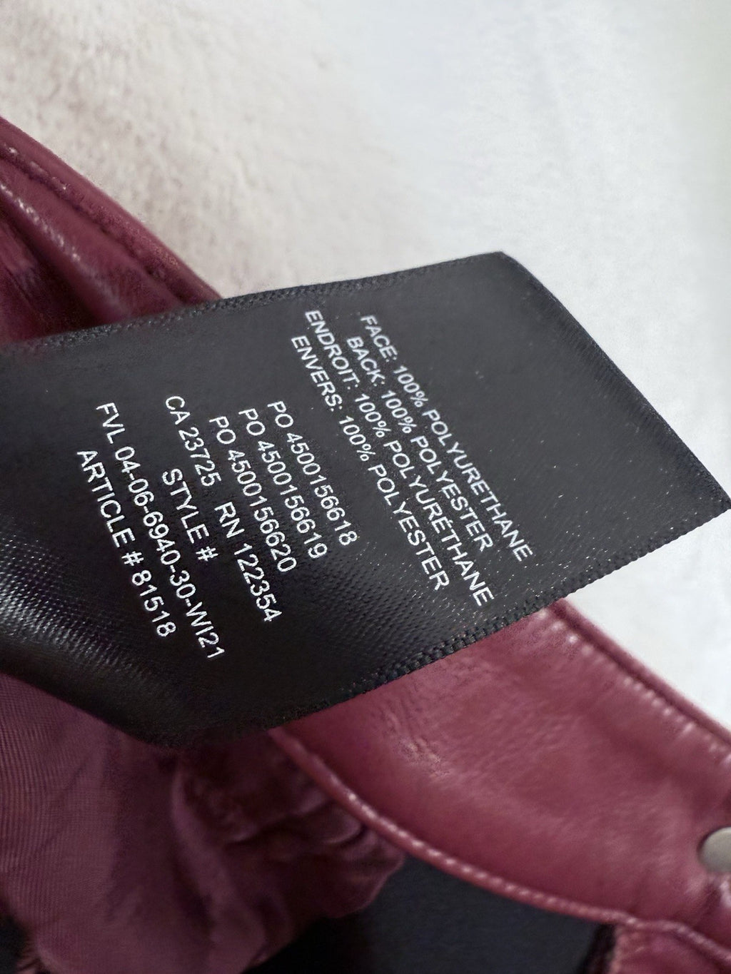 Aritzia Wilfred Faux Leather Pants 6 Lucy Burgundy Red