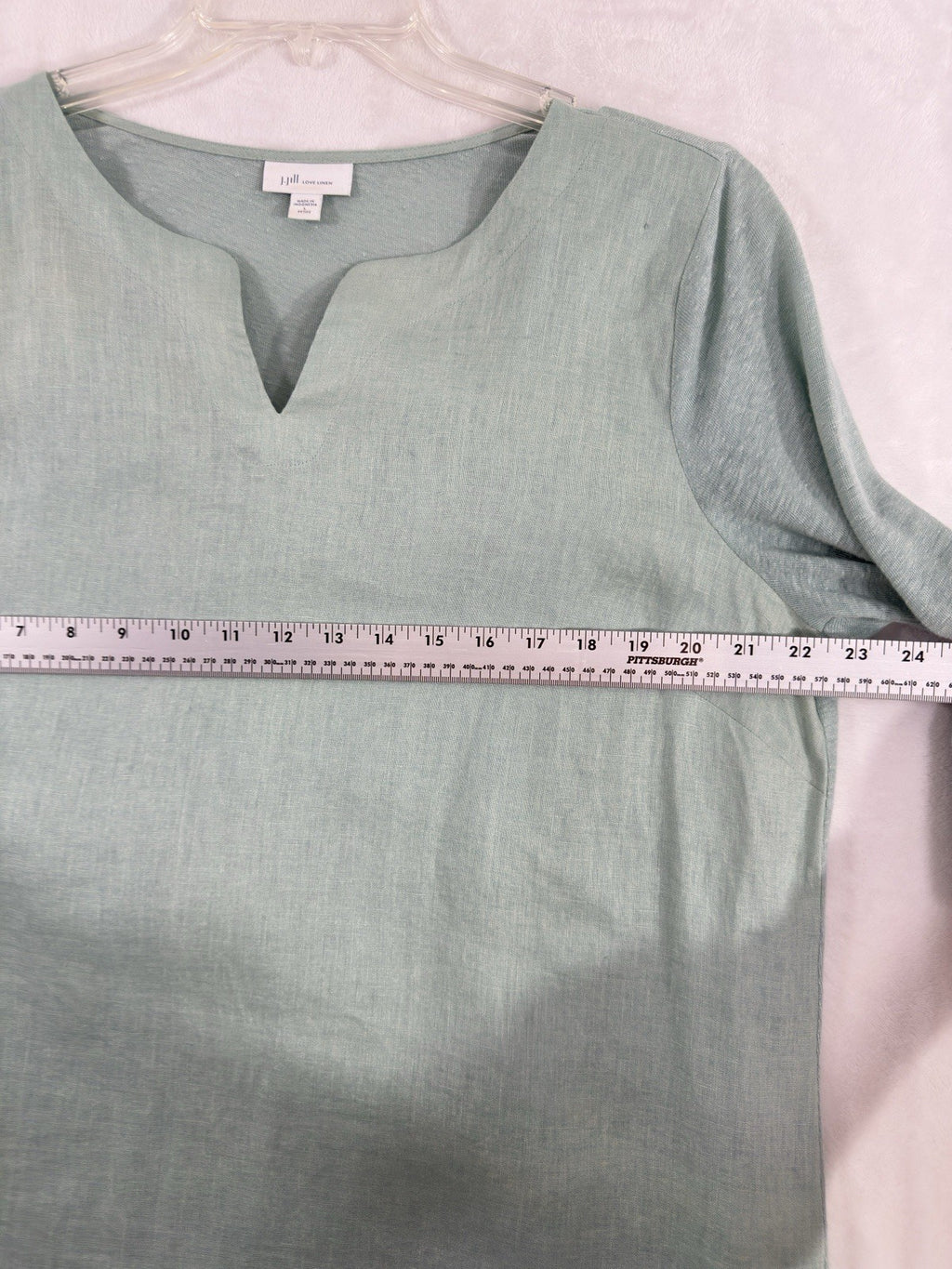 J Jill Love Linen Large Petite Top Tunic Blouse Light Green Knit Sleeves Womens