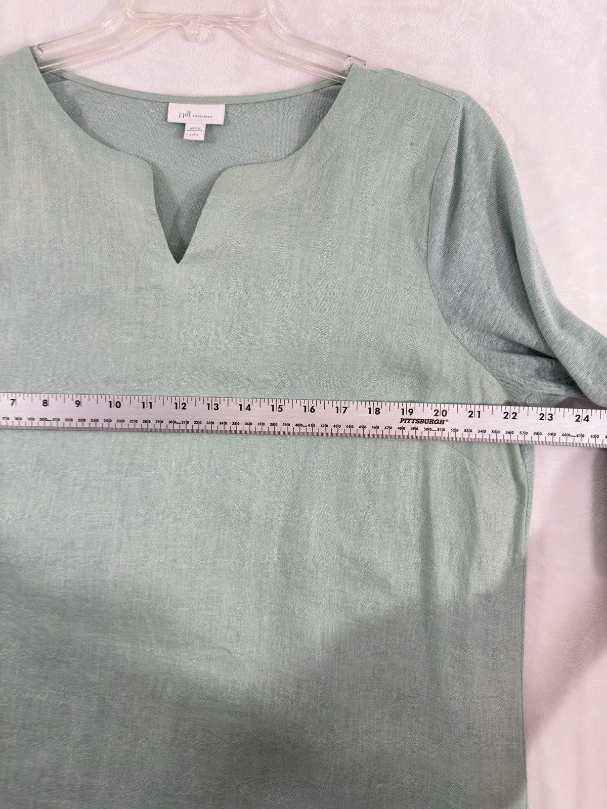 J Jill Love Linen Large Petite Top Tunic Blouse Light Green Knit Sleeves Womens