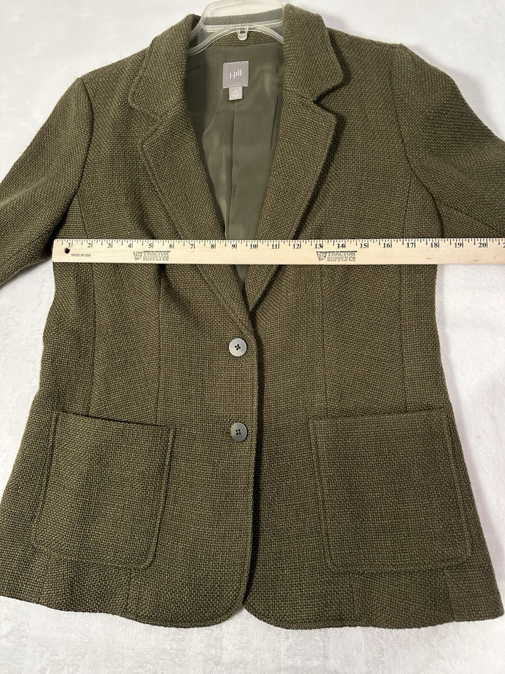 J Jill Small Petite Blazer Wool Blend Tweed Jacket Green Neutral Womens 2 Button