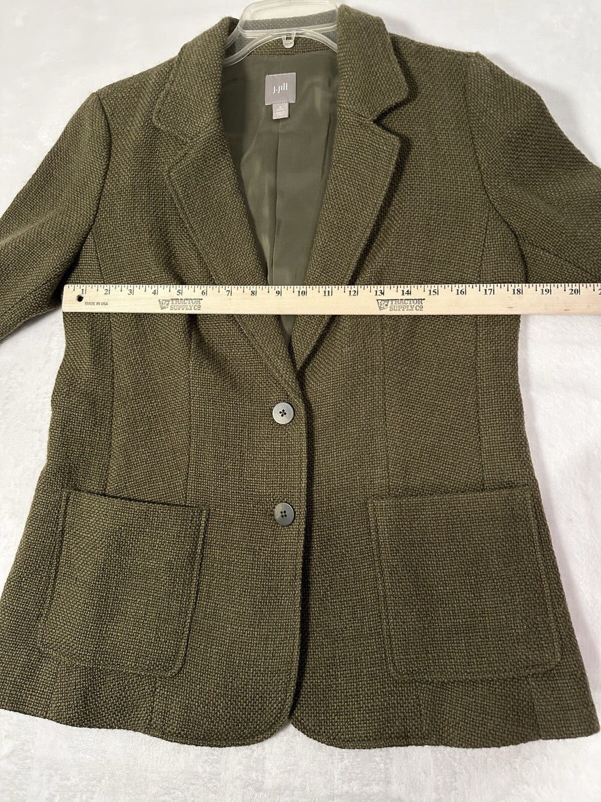 J Jill Small Petite Blazer Wool Blend Tweed Jacket Green Neutral Womens 2 Button