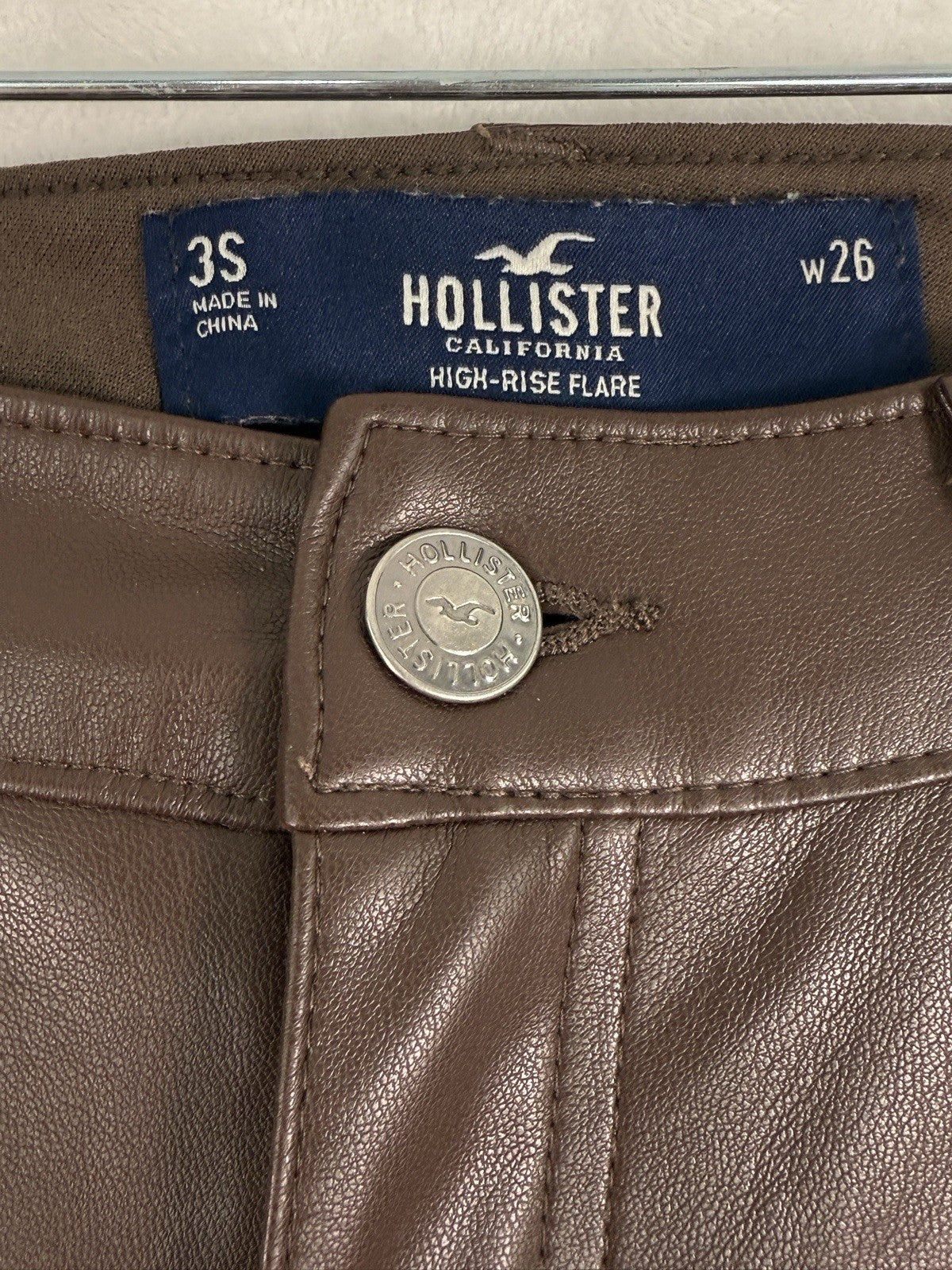 Hollister Faux Leather Pants 26 Size 3 Short 3S Brown High Rise Flare Womens