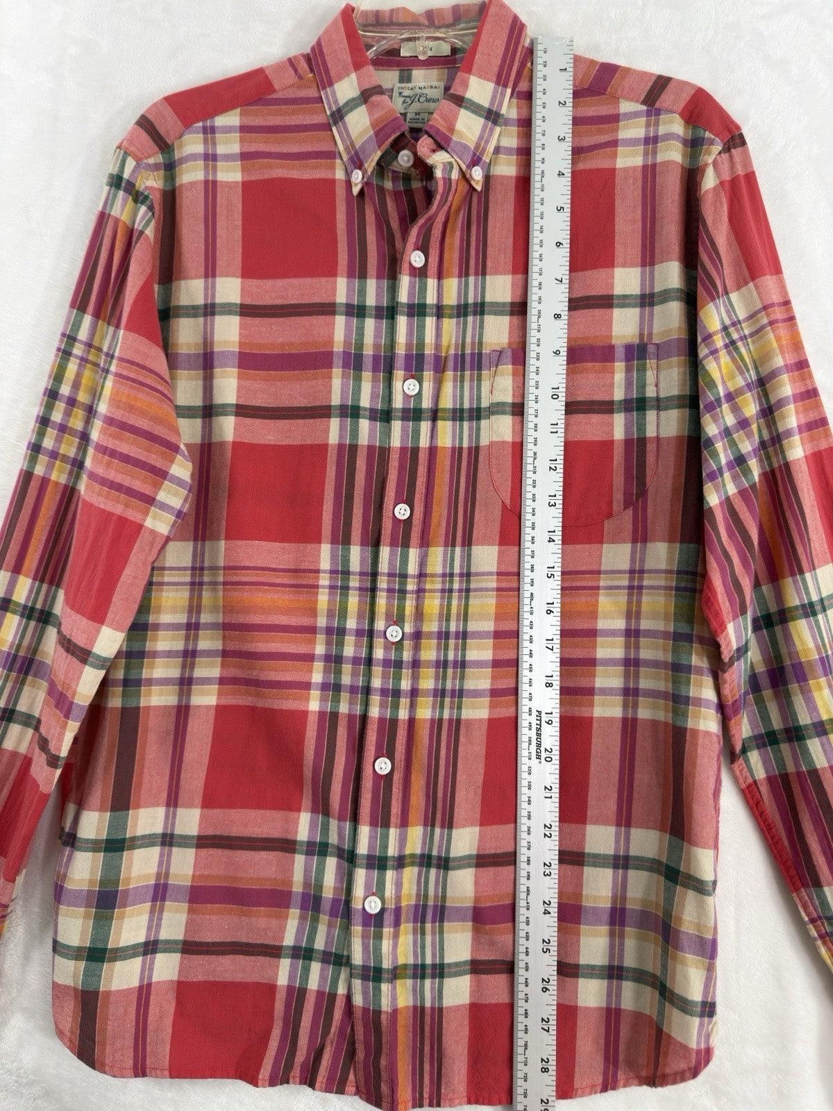 J Crew Indian Madras Shirt Medium Men’s Red Plaid Cotton Long Sleeve Button Up