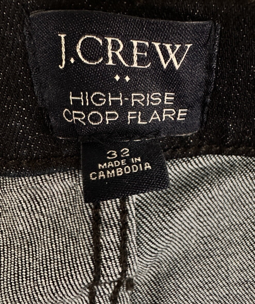J Crew High Rise Jeans 32 Crop Flare Button Fly Dark Blue  Womens