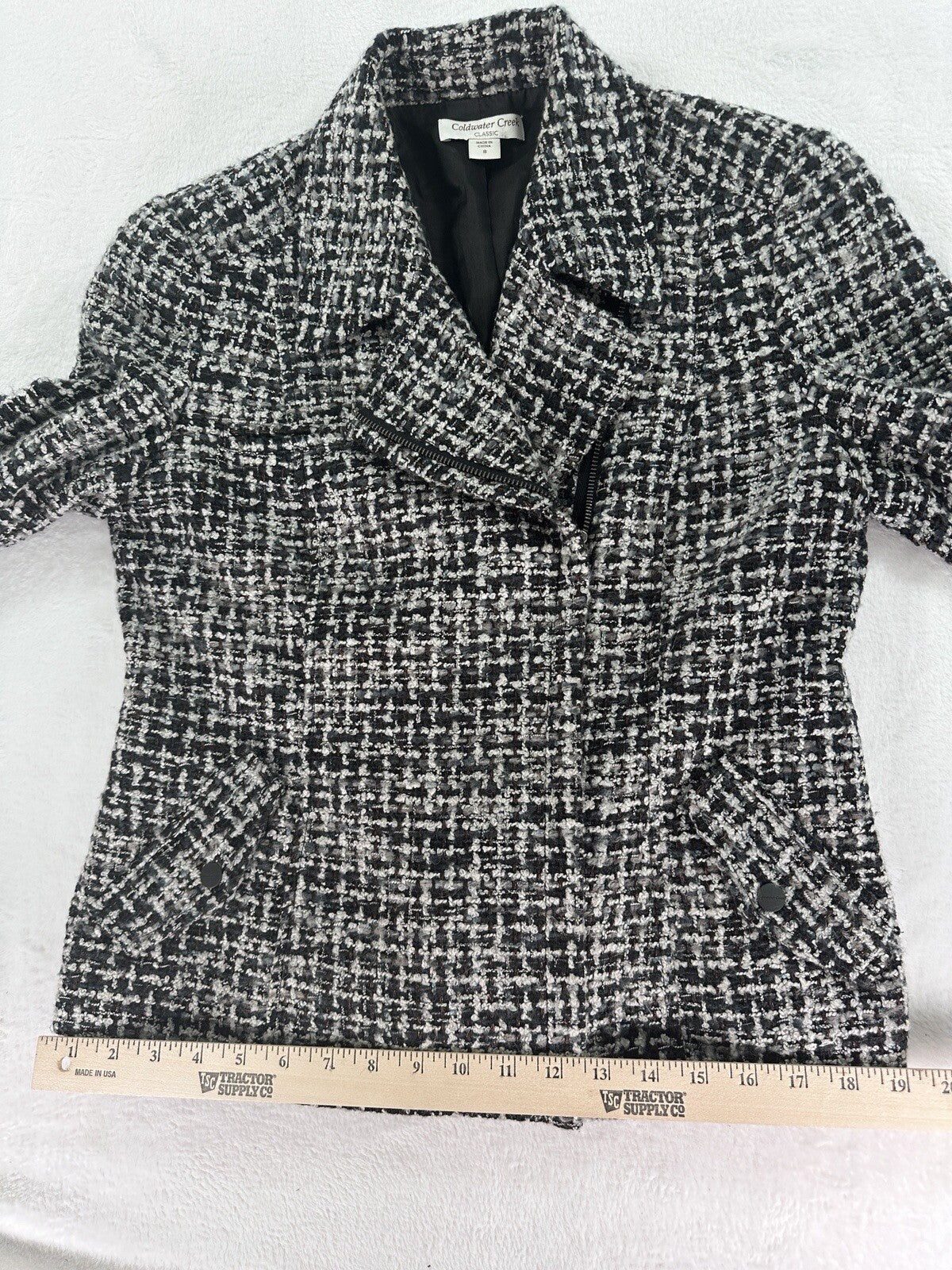 Coldwater Creek Mohair Wool Blend Moto Jacket 8 Black Gray Tweed Blazer Womens