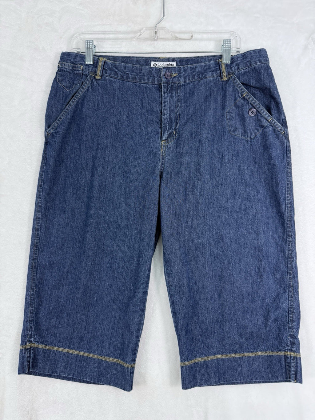 Columbia XCO Jean Shorts Women 14 Blue Denim Skimmer 16” Inseam