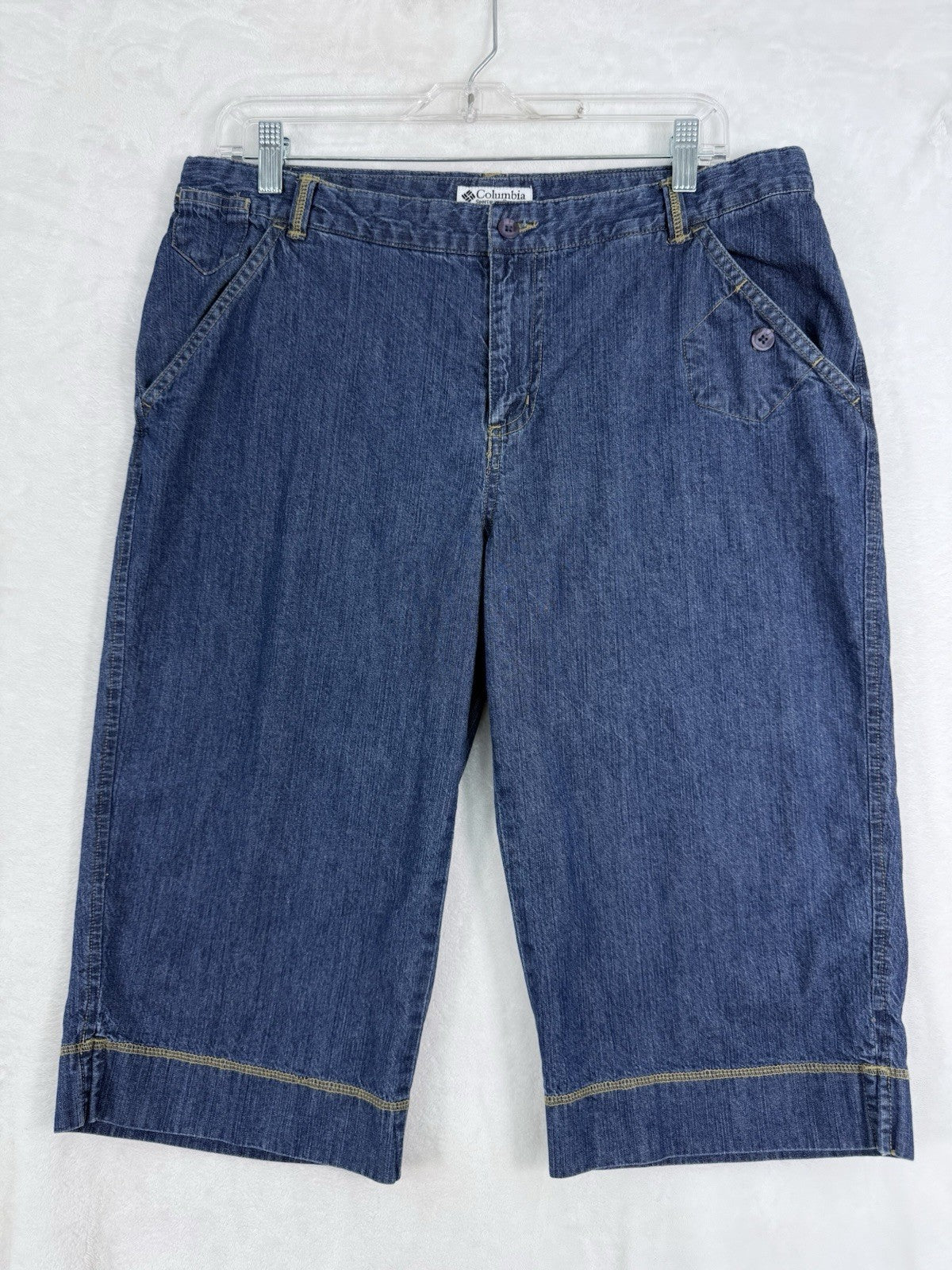 Columbia XCO Jean Shorts Women 14 Blue Denim Skimmer 16” Inseam
