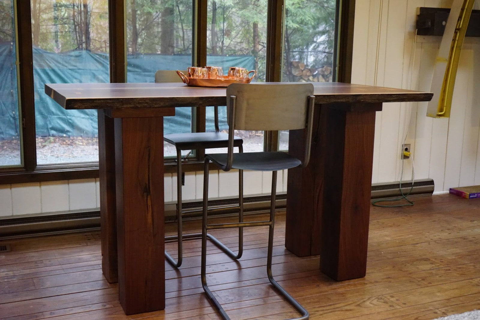 Custom Live Edge Walnut Bar Height Table - Nakashima Inspired Design