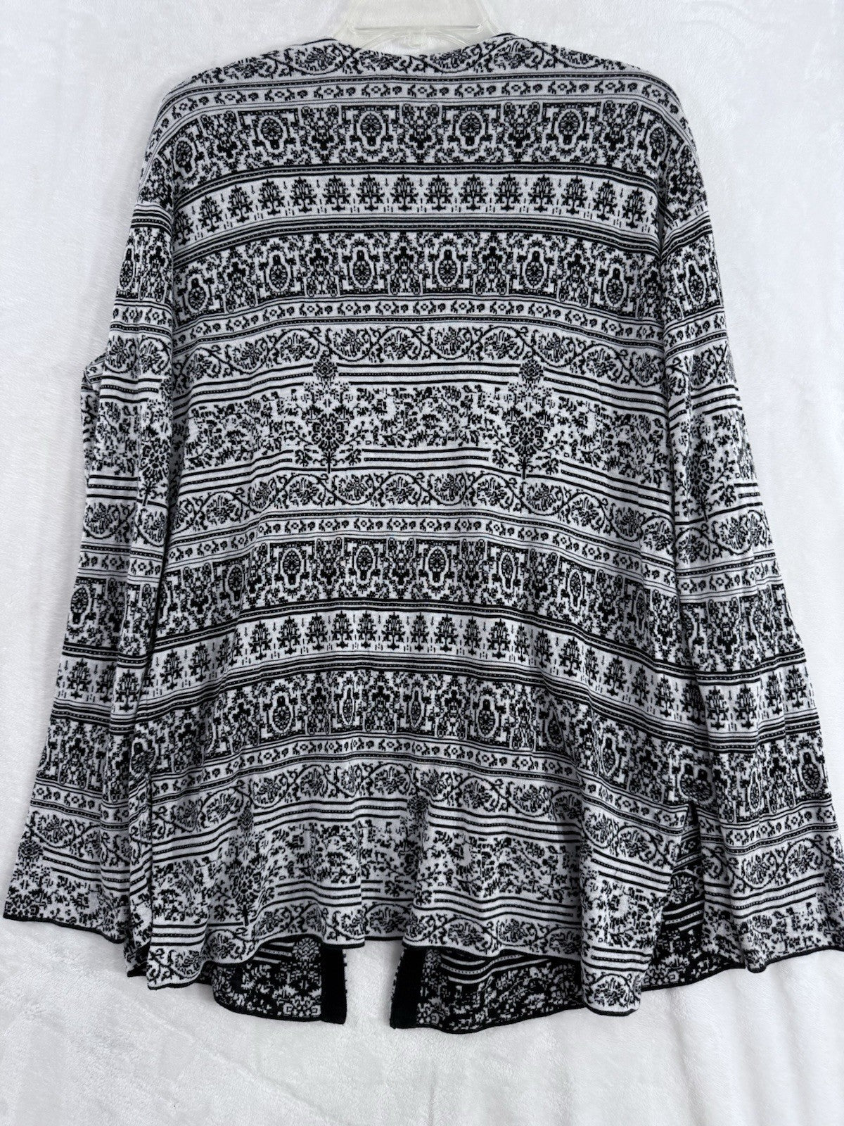J Jill Small Cardigan Sweater Black White Damask Knit Long Sleeve Womens