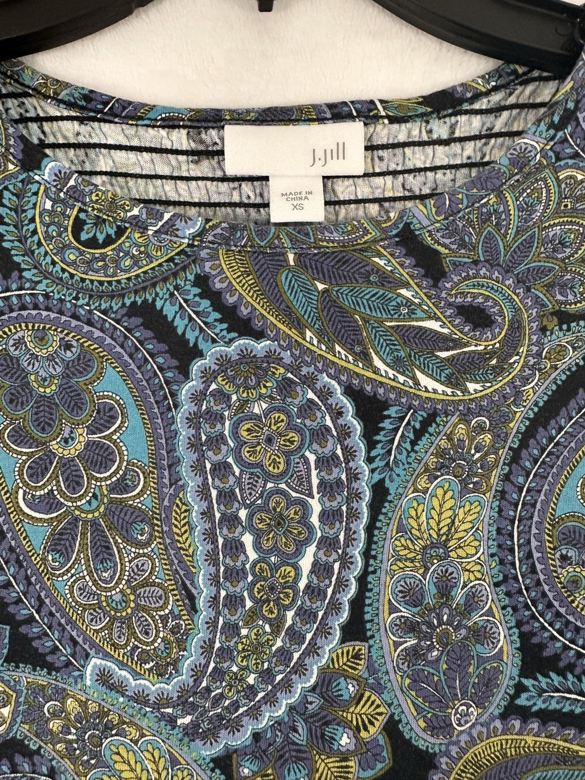 J Jill XS Top Knit Long Sleeve Paisley Blue Green Modal Cotton Womens