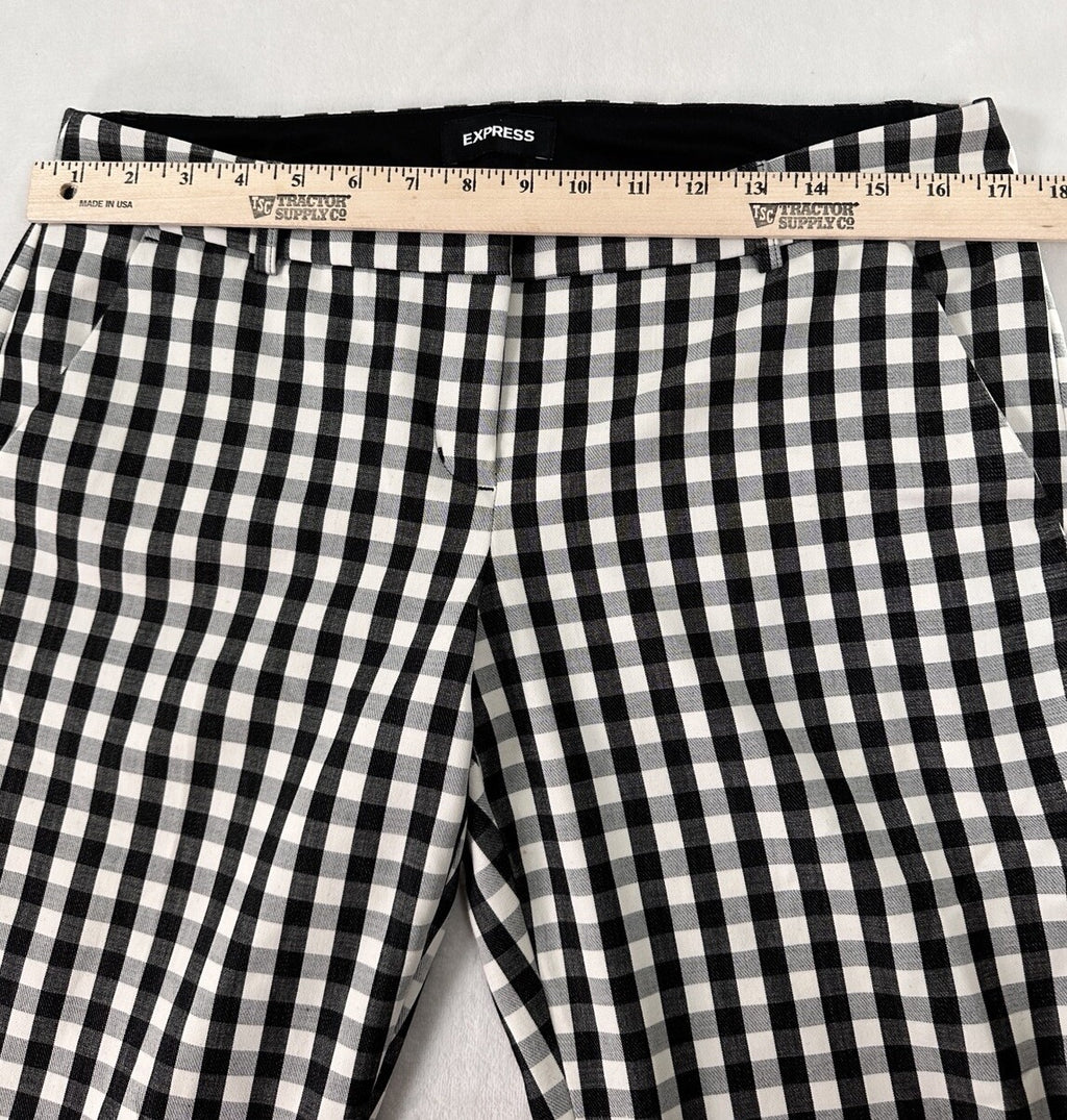 Express Columnist Ankle Pants 10 10R Black White Check Stretch Low Rise Womens