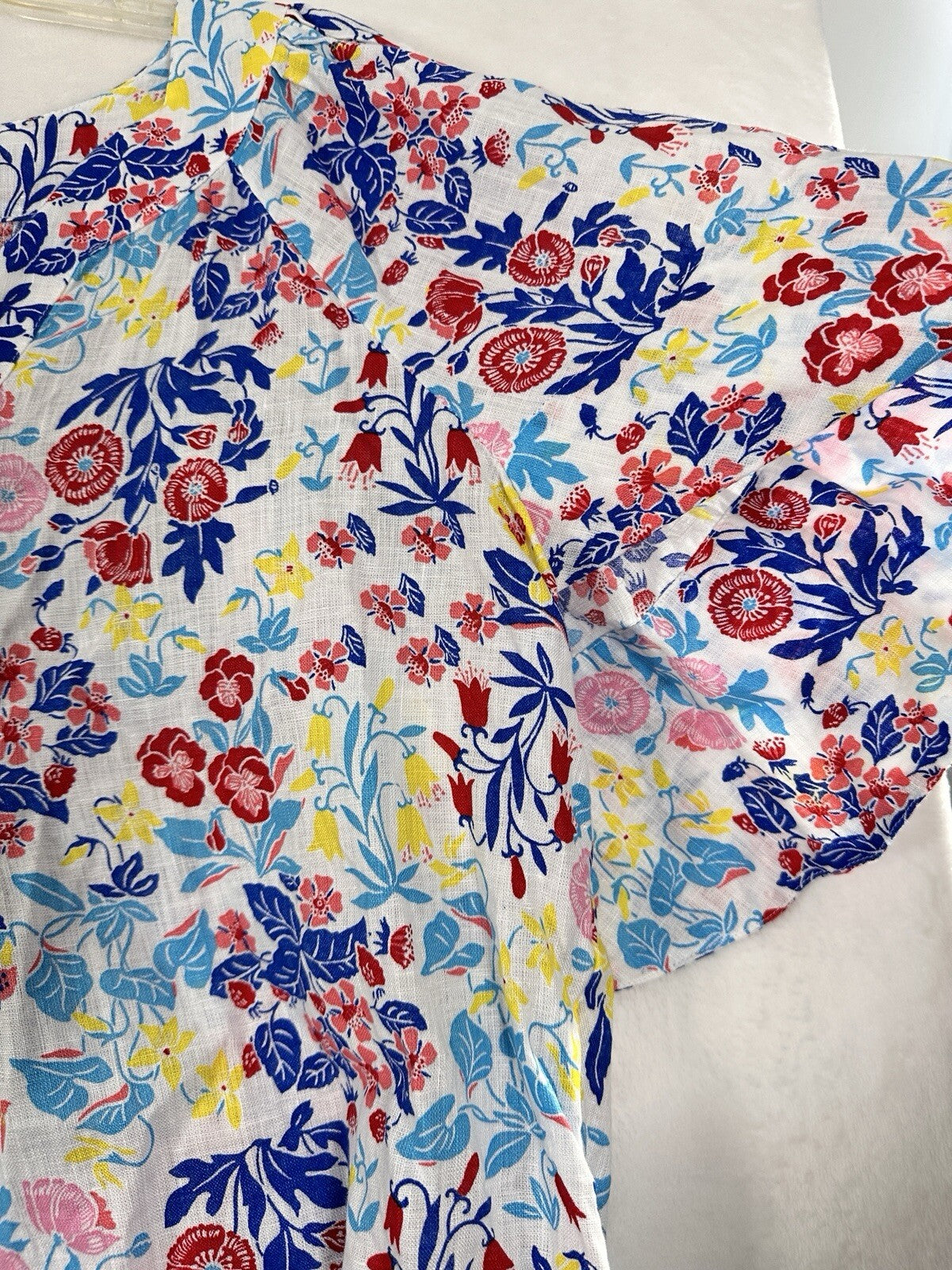 Charter Club Luxury 100% Linen Top Large Floral Print Blouse Short Sleeve