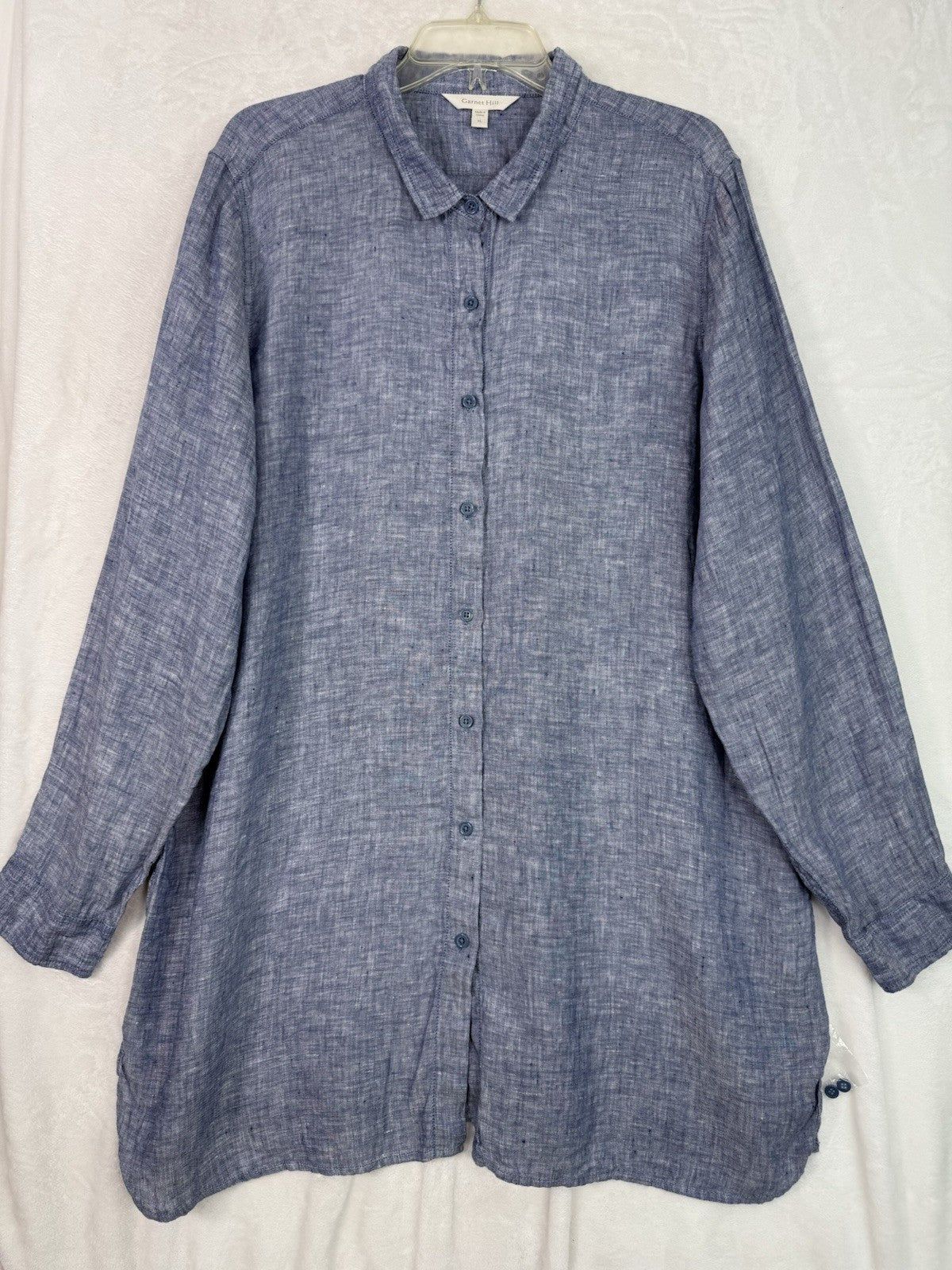 Garnet Hill Linen Shirt XL Long Sleeve Blue Button Up Top Womens