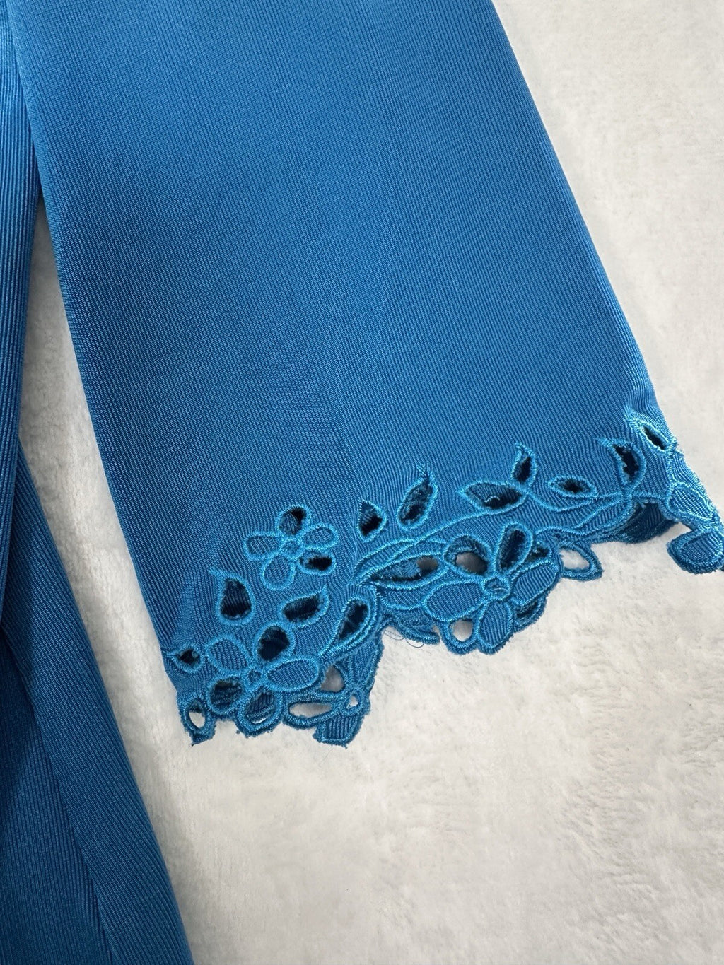 Citiknits Large Cardigan Blue 3/4 Sleeve Embroidered Cuff Womens Open Front
