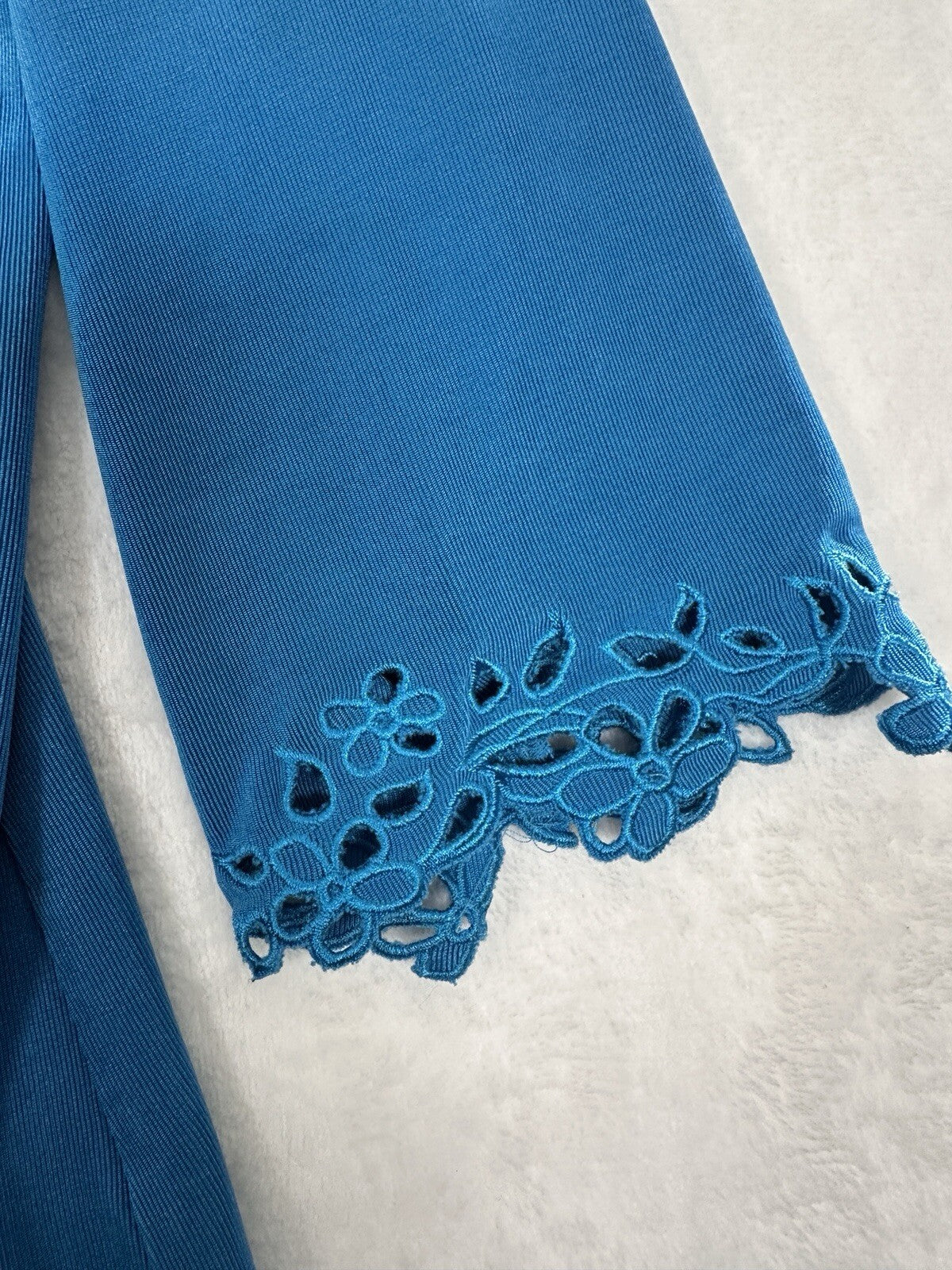 Citiknits Large Cardigan Blue 3/4 Sleeve Embroidered Cuff Womens Open Front