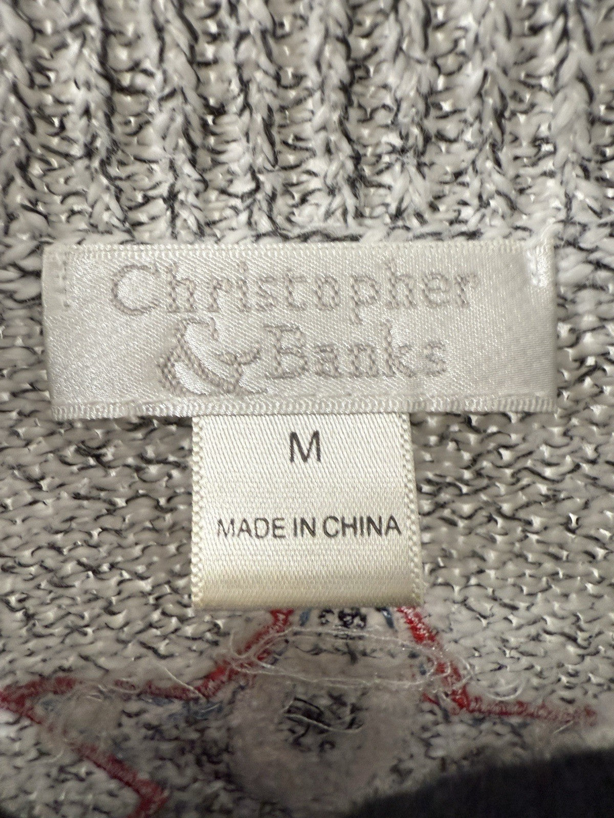 Christopher Banks Medium Christmas Sweater Santa Holiday Gray 1/4 Zip Tops Women