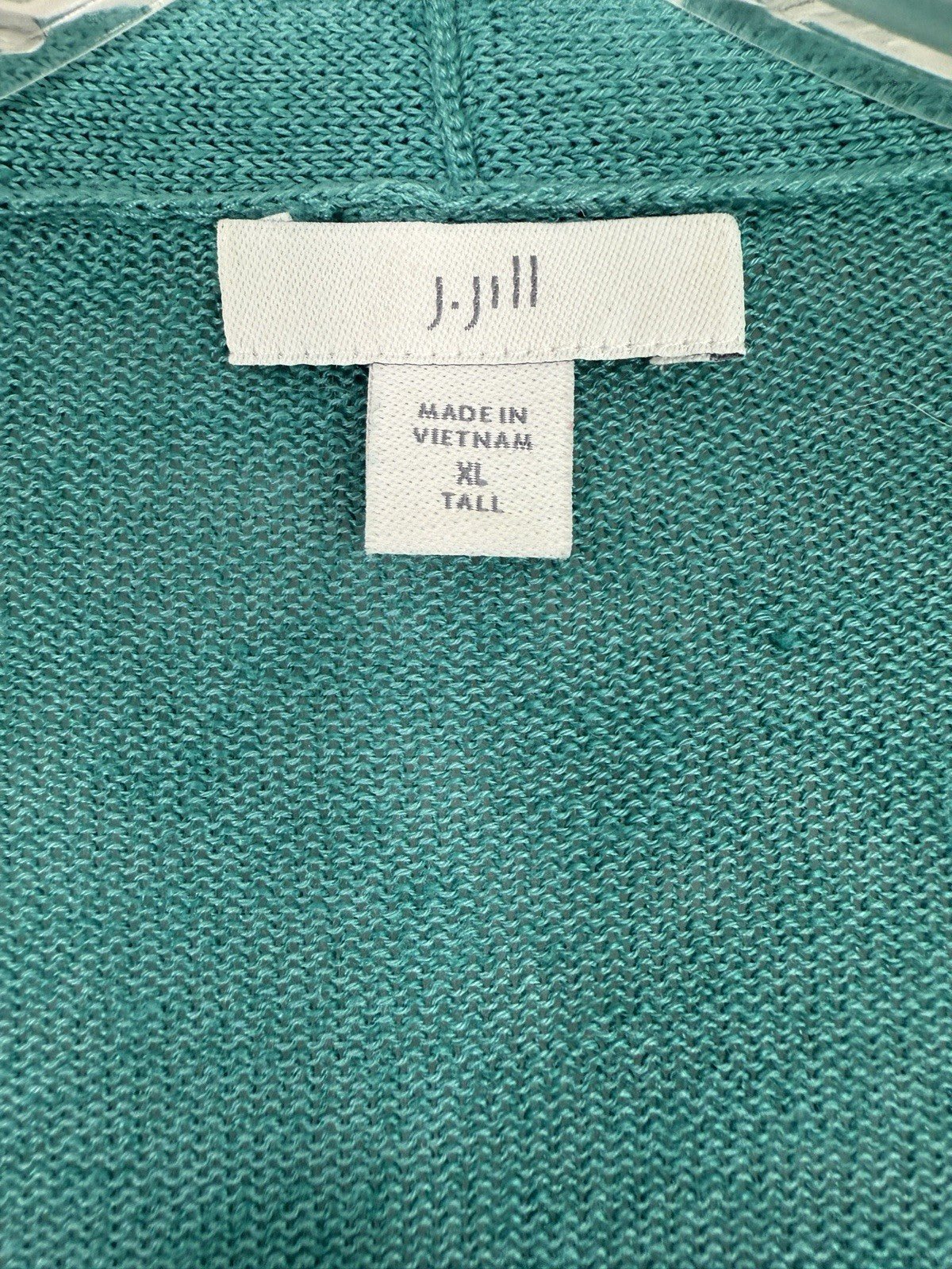 J Jill XL Tall Cardigan Sweater Linen Cotton Blue Green Long Sleeve Womens XLT