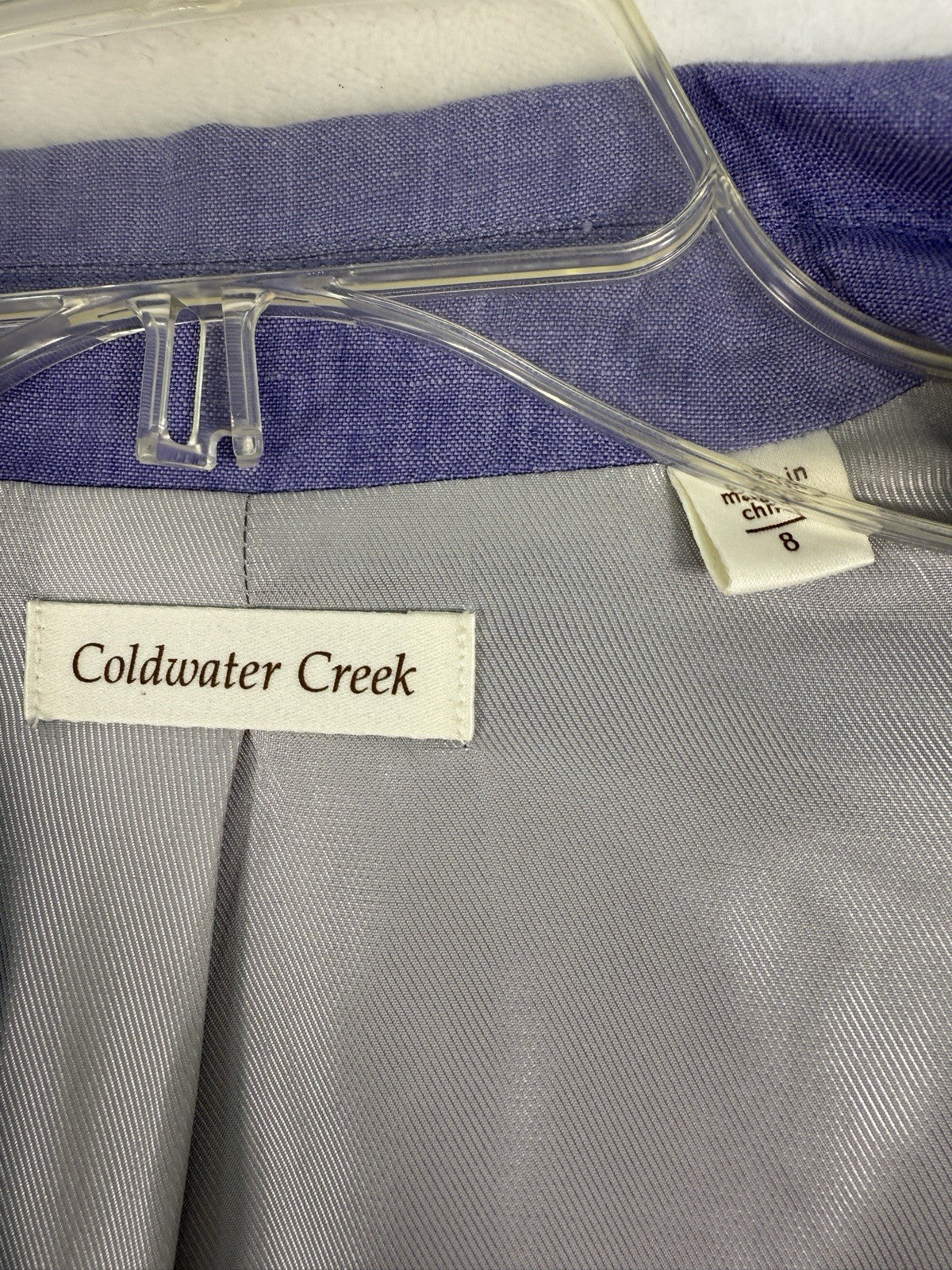 Coldwater Creek 100% Linen Jacket Size 8 Indigo Open Front Blazer Womens