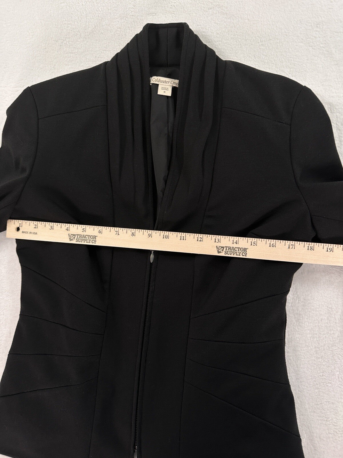 Coldwater Creek Jacket 8 Black Shawl Collar Zip Fitted Stretch