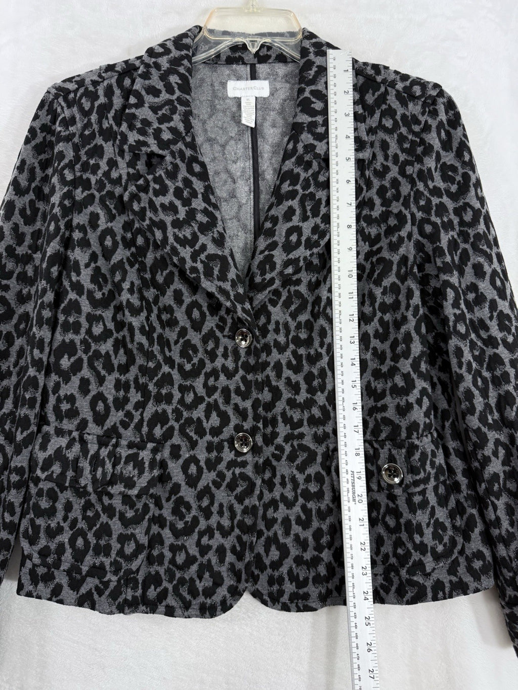 Charter Club Jacket XL Blazer Black Gray Animal Cheetah Print Knit Womens