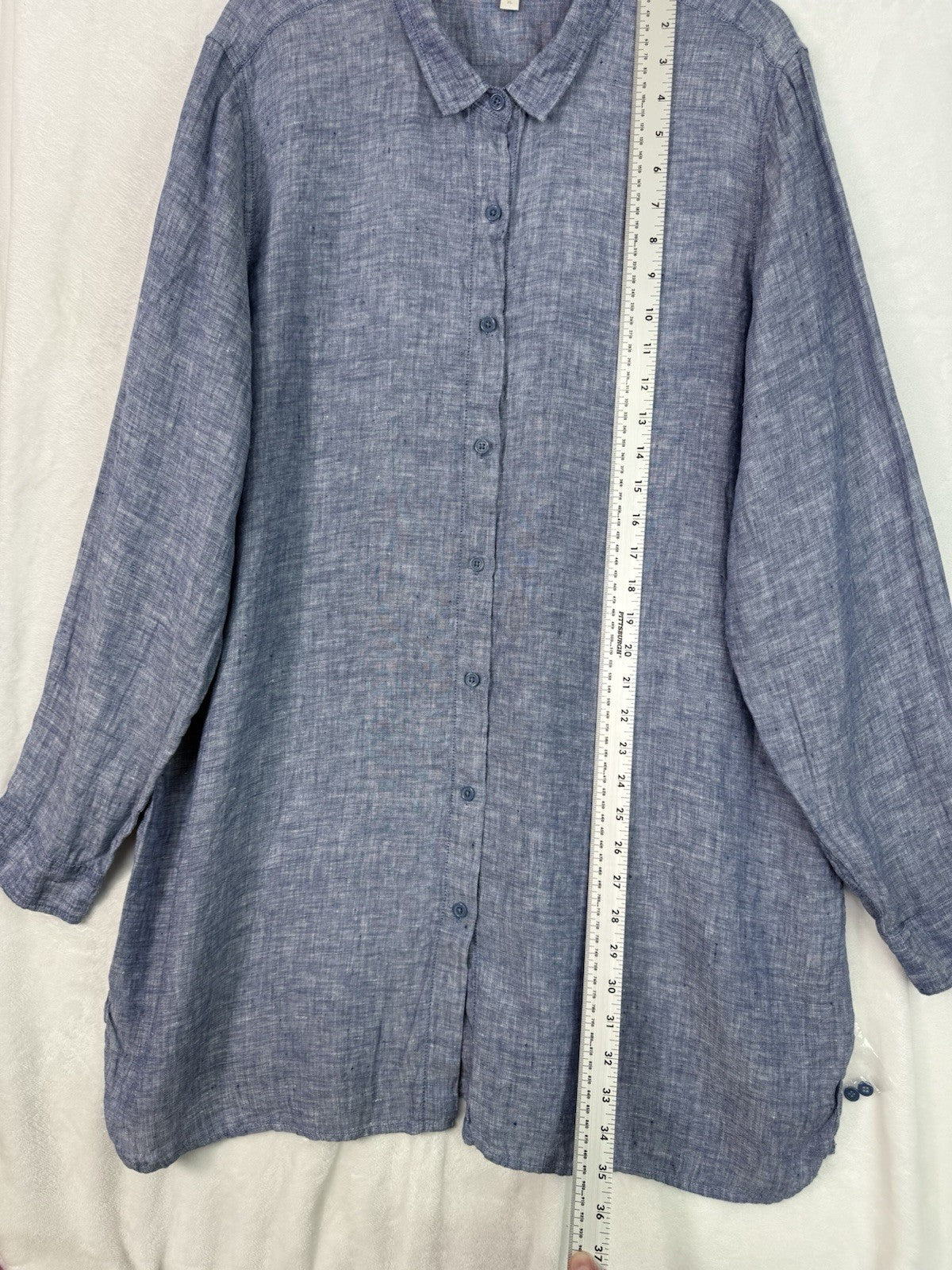 Garnet Hill Linen Shirt XL Long Sleeve Blue Button Up Top Womens